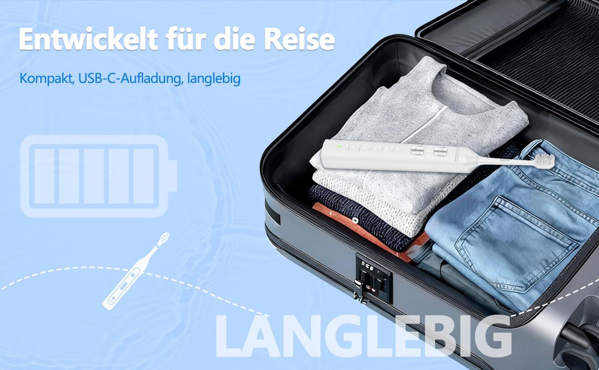 MCURO Elektrische Schallzahnbürste, wiederaufladbar, 10 Std. Ladezeit für bis zu 180 Tage Nutzung, 5 Putzmodi, Timer, 6 Bürstenköpfe, Weiß