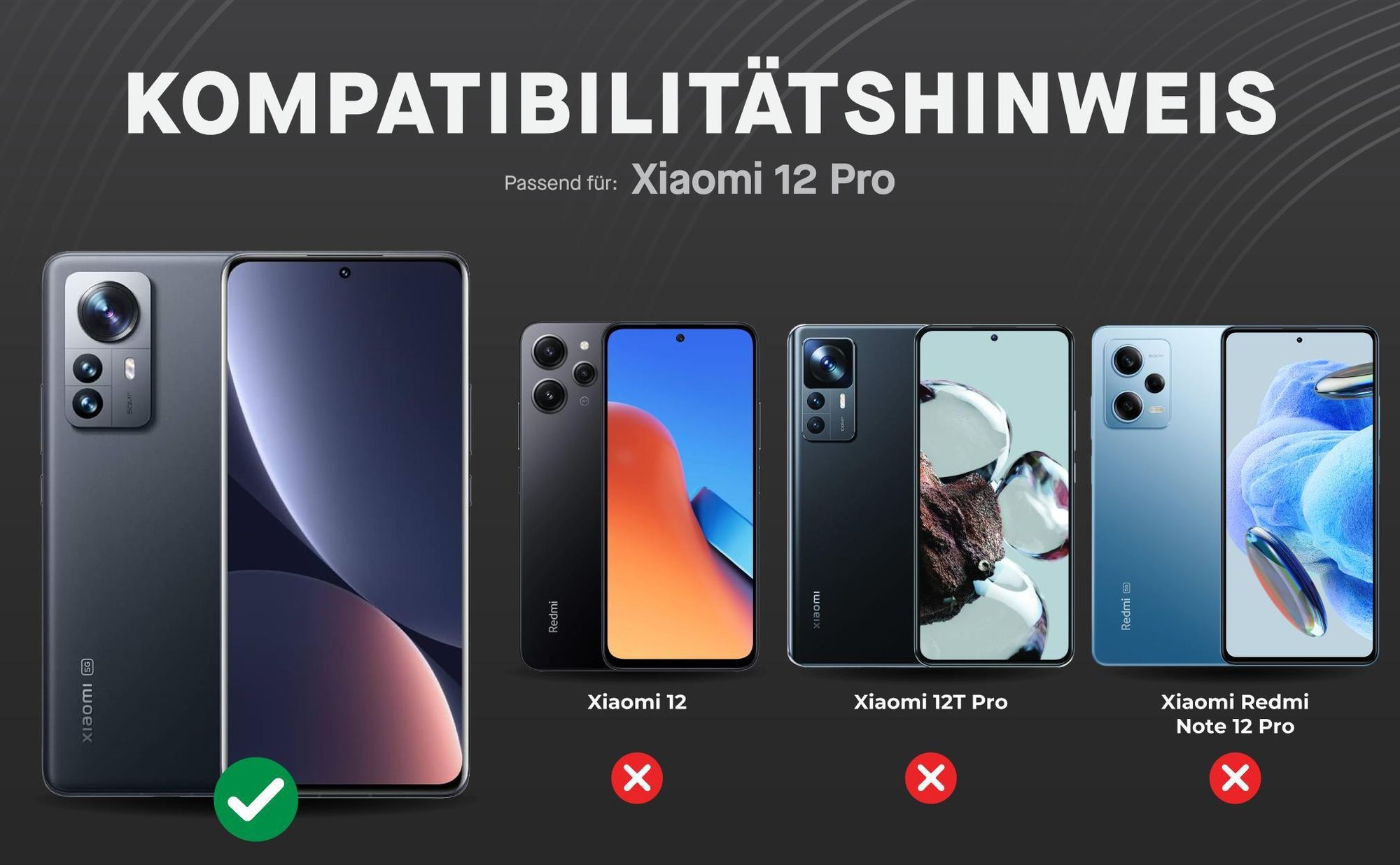 Kompatibilitätshinweise Displayglas für Xiaomi 12 Pro