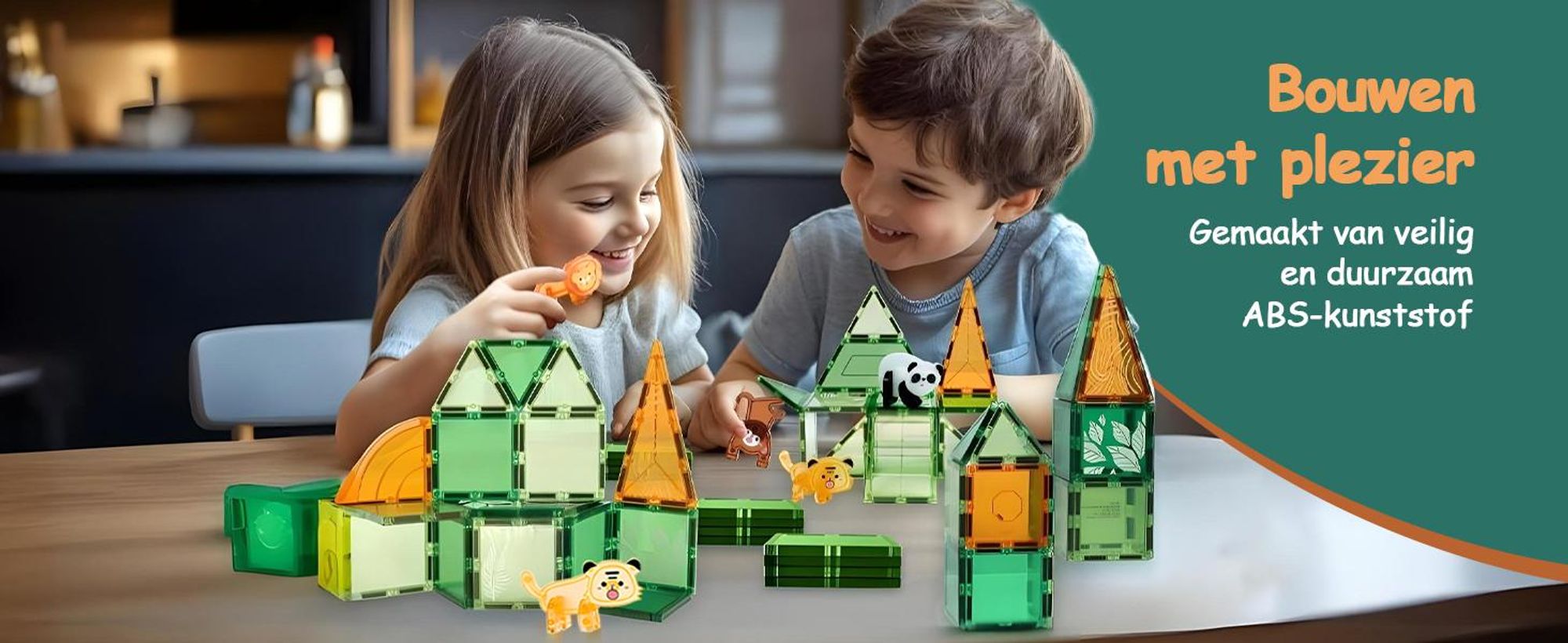 Olvy Magnetische bouwstenen, 110 stuks, Montessori speelgoed, magnetische tegels voor kinderen - magnetische bouwstenen - magnetisch constructiespeelgoed, jungle thema, Magna