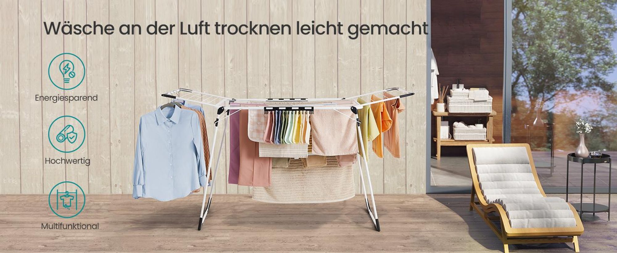 SONGMICS Wäscheständer, Standtrockner, mit Sockenhalter, Weiß