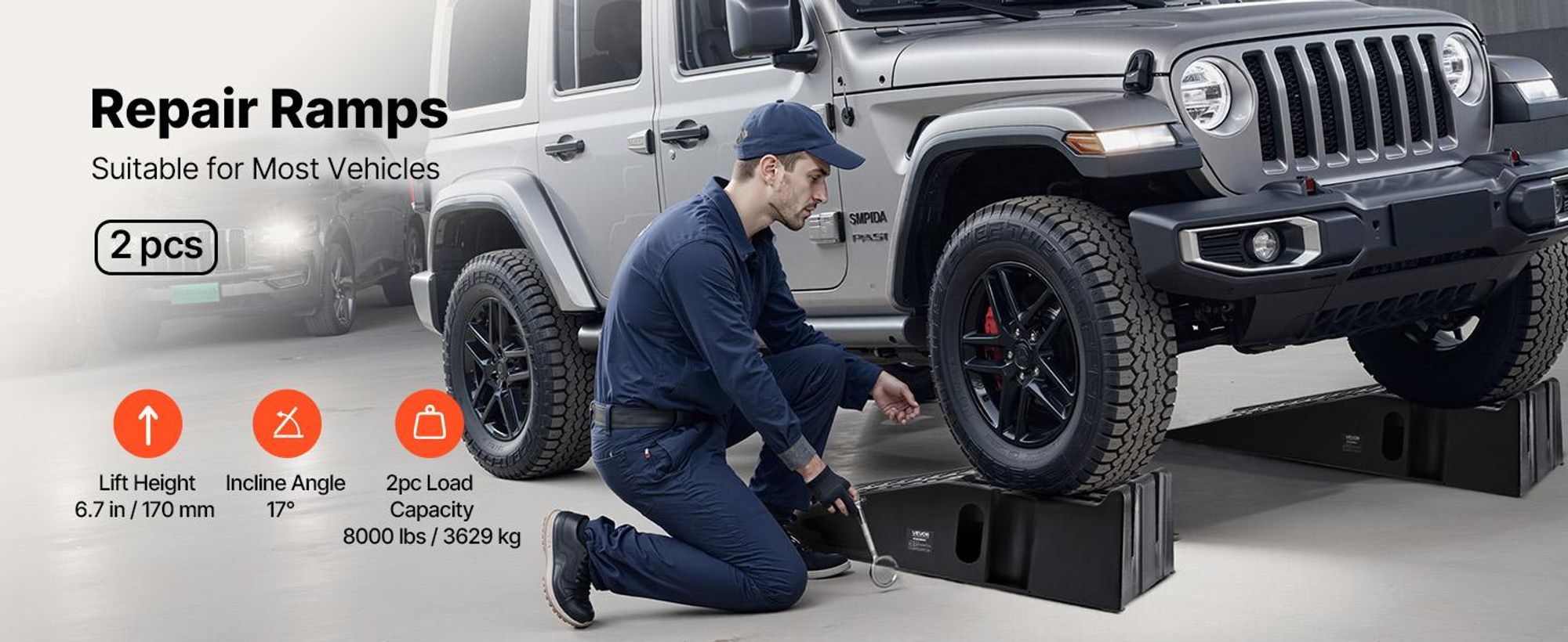 VEVOR Auto Rampen, 2 STK 5897 kg Gesamtgewichtskapazität, 155 mm Hubhöhe, tragbare Hochprofil-Auto-Service-Rampen für Wartung und Ölwechsel in der heimischen Garage, schwerlastfähig für Lkw SUV Fahrzeugreparatur, schwarz, GVW 16000 lbs, Ungefähr 35,5 Zoll