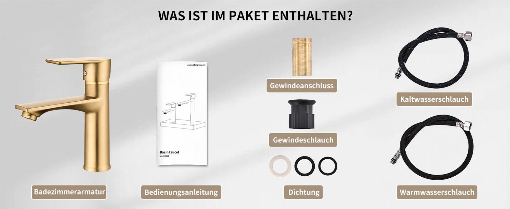 Homelody Wasserhahn bad, Mischbatterie Wasserhahn, Waschtischarmatur Einhebelmischer, Badarmatur waschbecken Spültischarmatur, Gebürstetes Gold