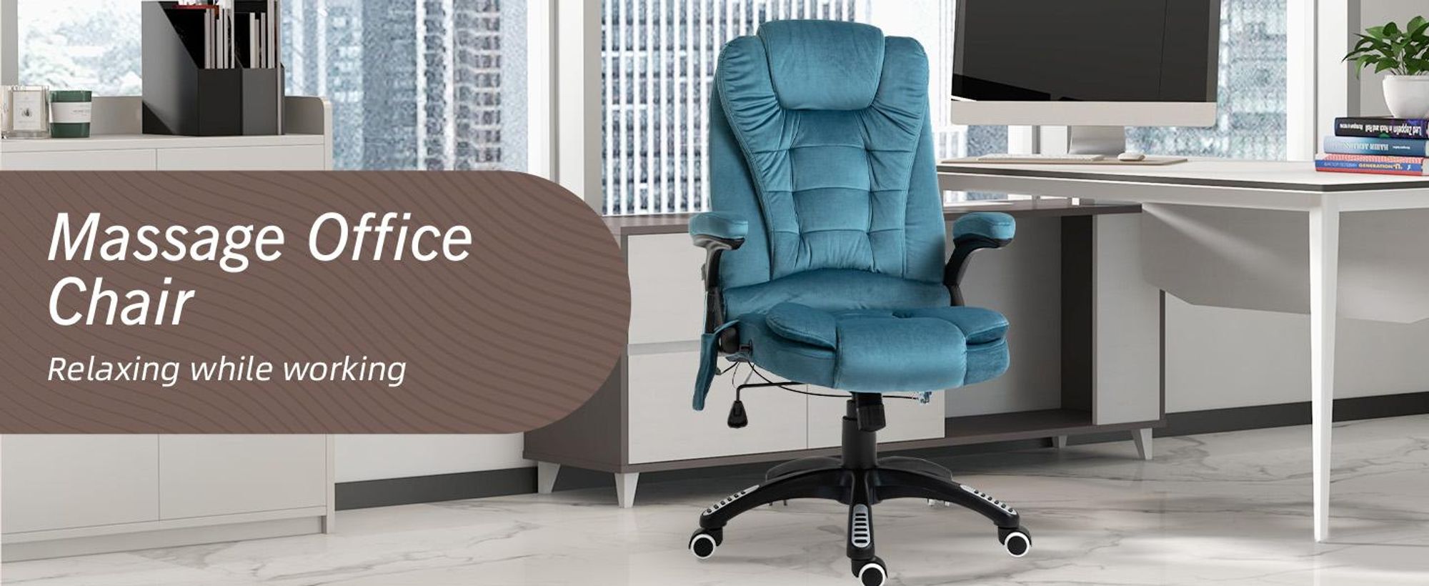 Fotel biurowy Vinsetto z funkcją masażu, ergonomiczny fotel biurowy z ogrzewaniem, funkcją odchylania, funkcją bujania, regulacją wysokości, obrotem o