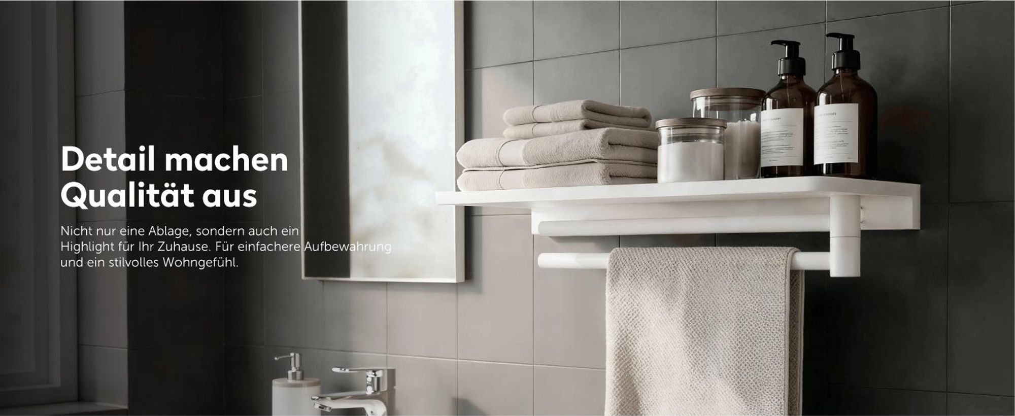 doporro Handtuchhalter Wand mit Ablage, Badezimmer Organizer zum Bohren, 180° schwenkbarer Handtuchstange 2-armig,Badezimmerregal,Weiß Reglo-19