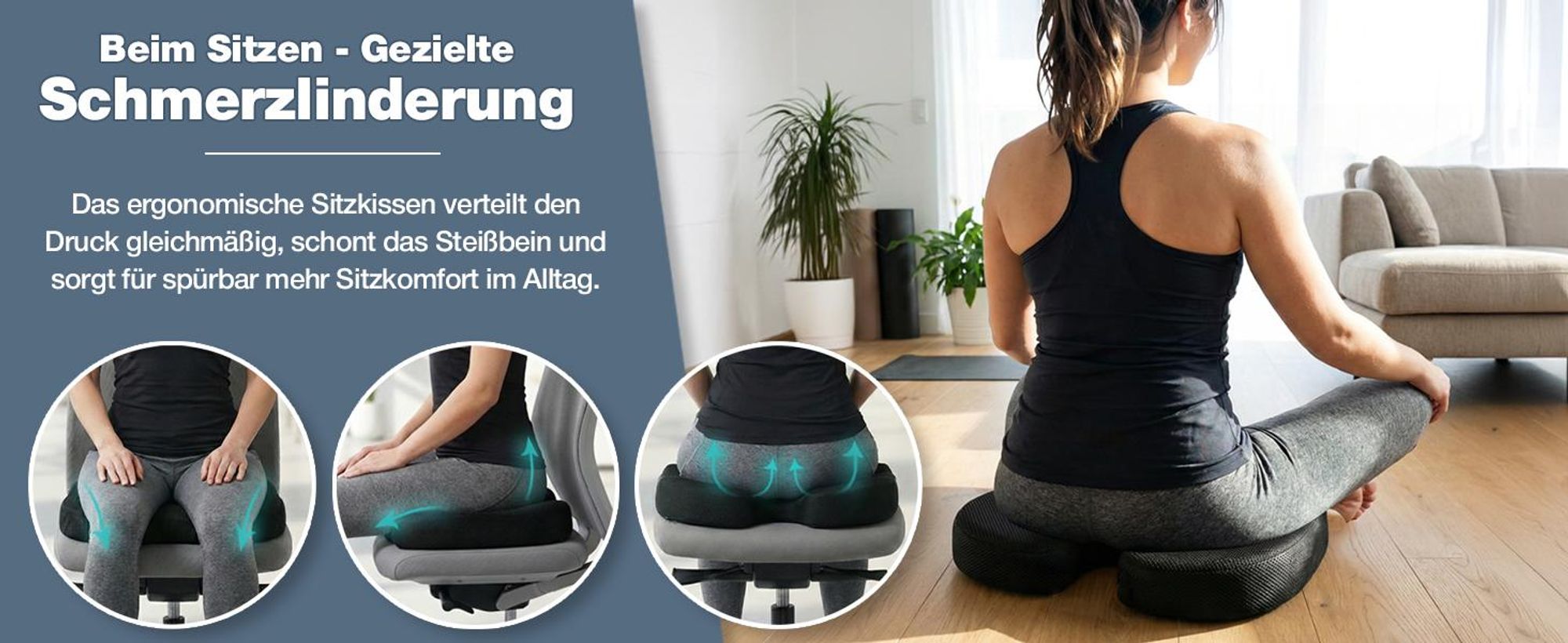 Sitzkissen orthopädisch Steißbeinkissen mit Memory Foam Hart 85-120 KG für Ergonomischen Komfort geeignet für Bürostuhl, Auto, Homeoffice & Alltag