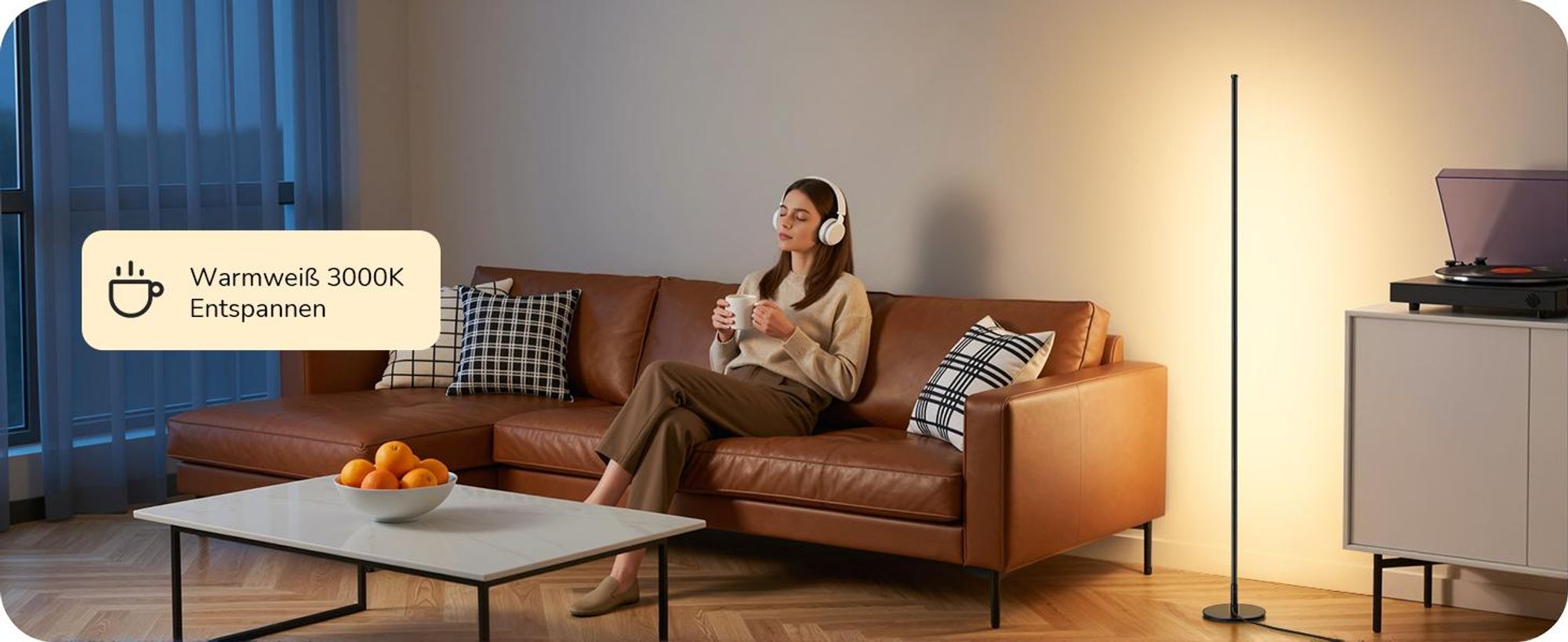 EDISHINE Stehlampe Wohnzimmer Schwarz, LED Stehleuchte mit 3 Farbtemperaturen & stufenlos dimmbar, höhenverstellbar 152 cm, Ecklampe für Schlafzimmer