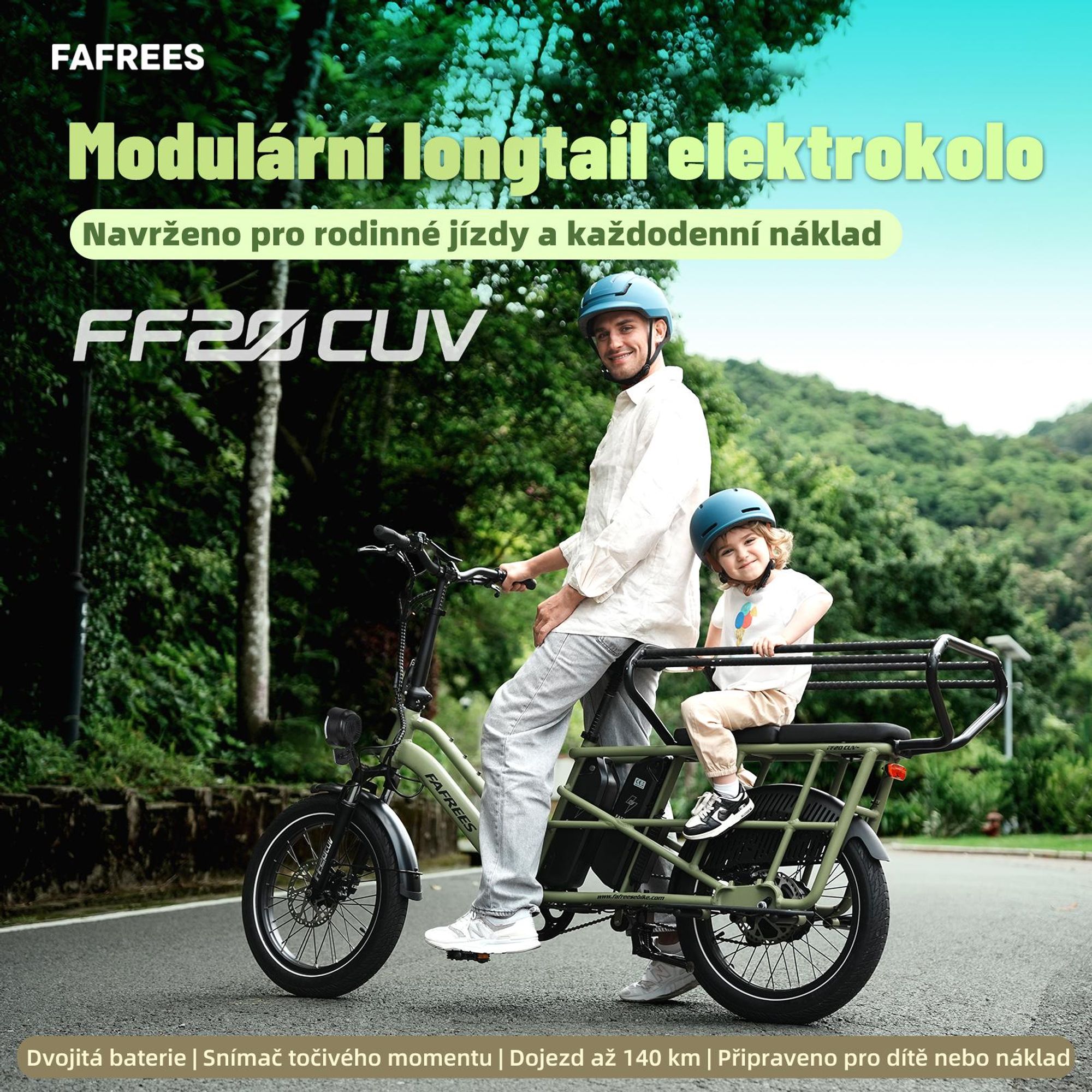 Dvojité detské sedlo FAFREES FF20 CUV pre e-bike 24AH, 0-12 rokov nosnosť 100kg rám antikorózna oceľ -čierna