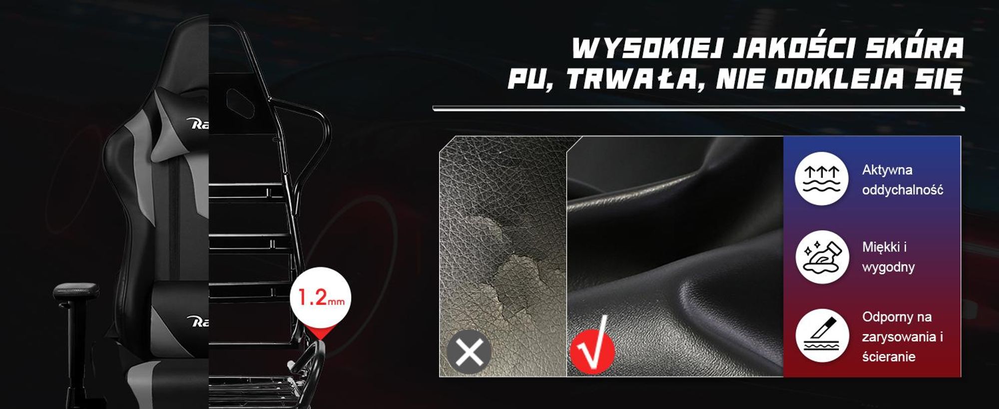 Aiibot fotel gamingowy fotel biurowy ergonomiczny fotel biurowy fotel biurowy 150 kg fotel obrotowy z podparciem lędźwi, fotel gamingowy 90°-165° i funkcją bujania