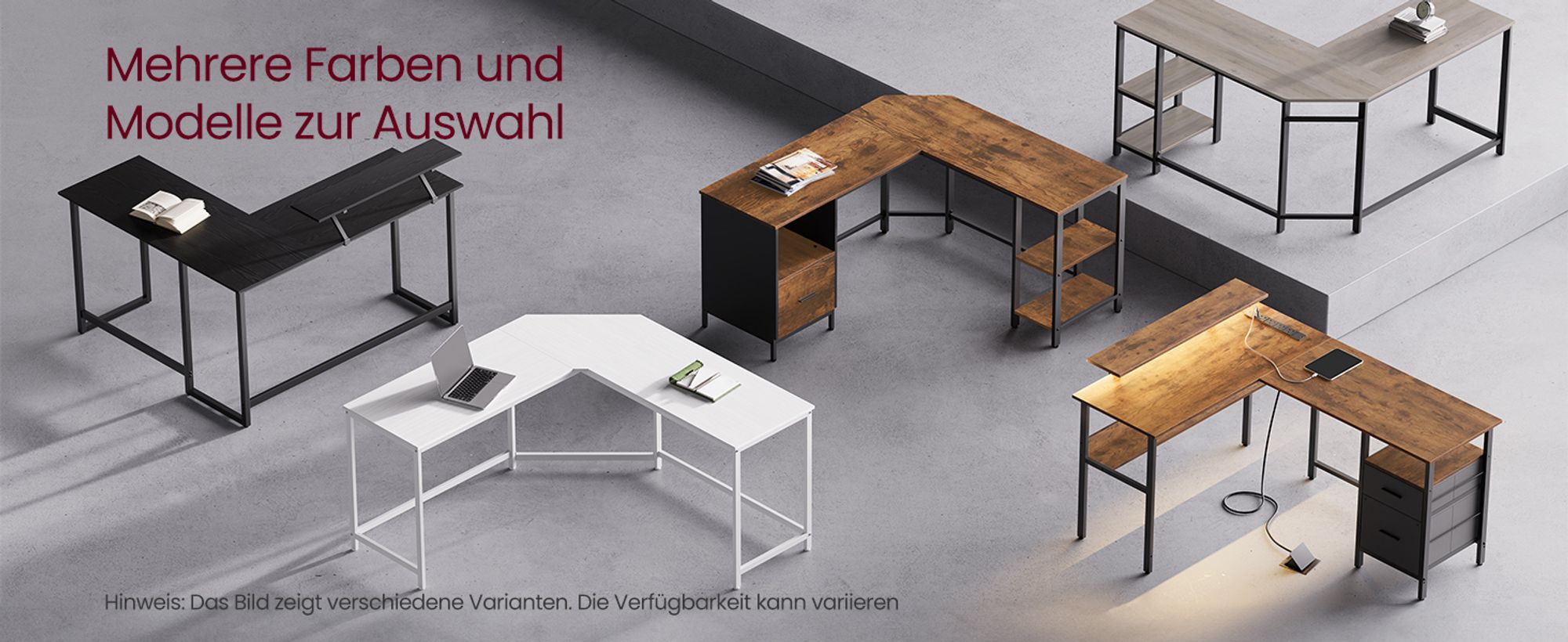 VASAGLE Eckschreibtisch, L-förmiger Computertisch, 130 cm, Homeoffice, Gaming