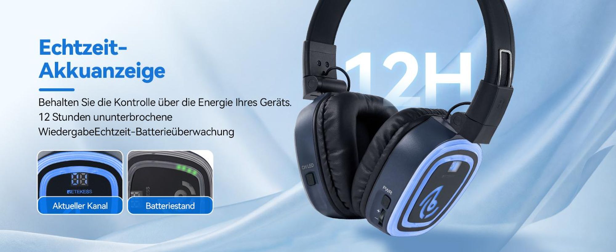 Retekess TA004S Silent Disco Kabelloser Kopfhörer, Audiosystem Verbesserte Version, 6-Kanal mit Bluetooth, faltbar, für Fernseher, Yoga, Meditation