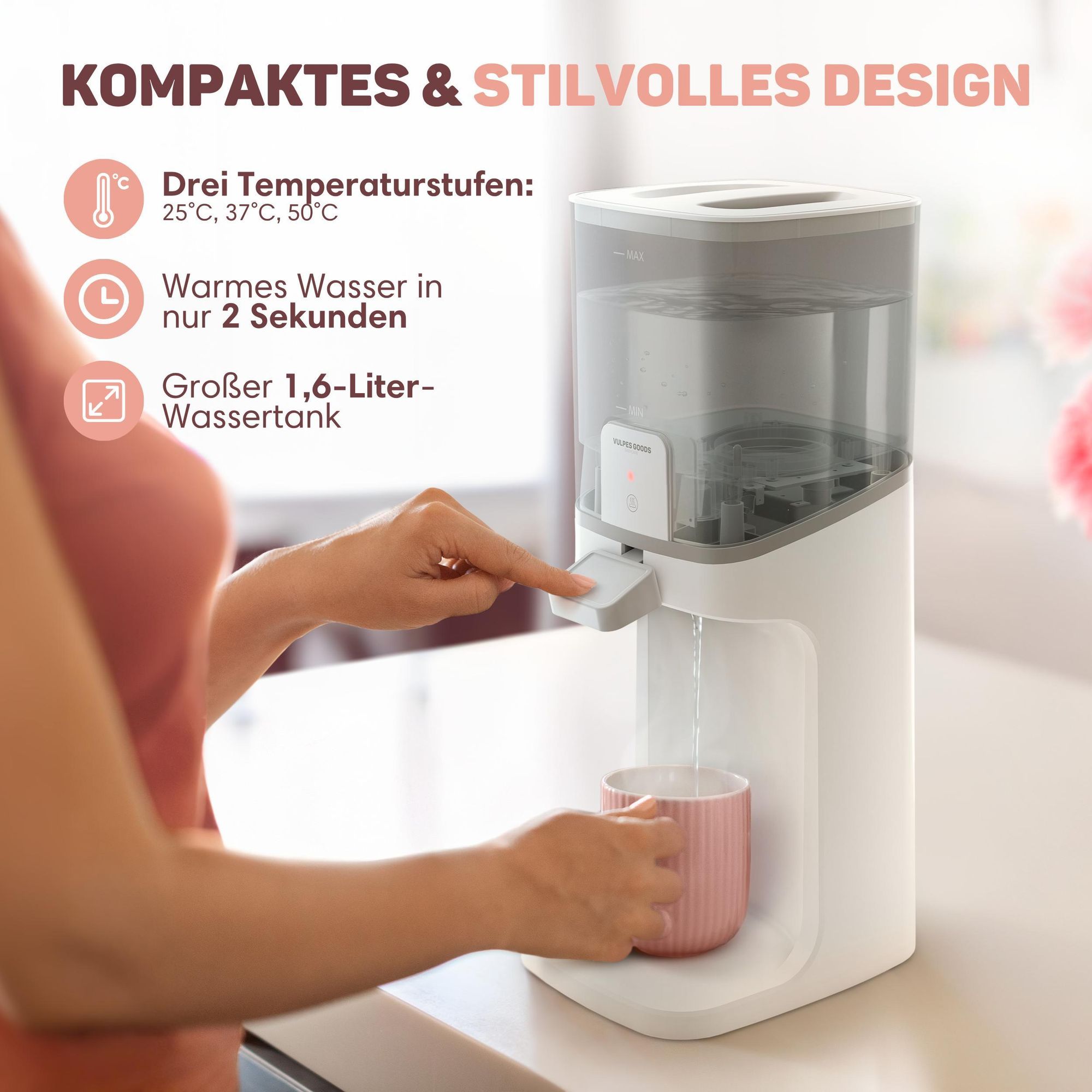 Heißwasserspender für Babyflaschen – Babyflaschen-Zubereiter Pro - 1,6L mit 3 Temperatureinstellungen | 200 W Warmwasserspender - Bottle Maker Pro