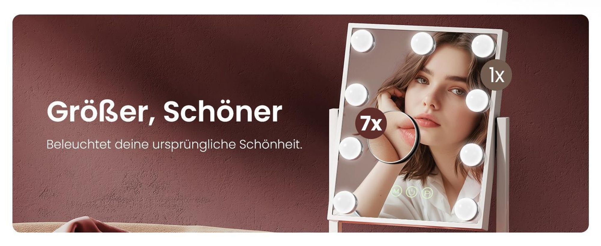 EMKE Kosmetikspiegel mit LED Belechtung 47.5X36.5cm Schminkspiegel 7x Vergrößerung 3 Lichtfarben Dimmbar 360° drehbar, Weiß