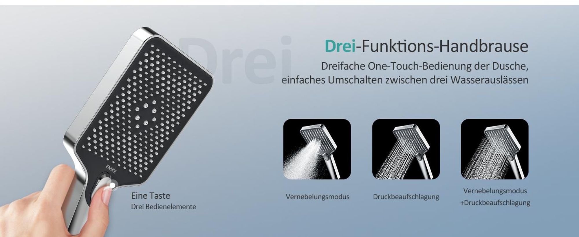 EMKE Duschsystem mit Thermostat 1146x450x480mm Glasablage Handbrause mit 3 Strahlarten Regendusche, Bad- & Duscharmaturen, KTW-, Chrom F10