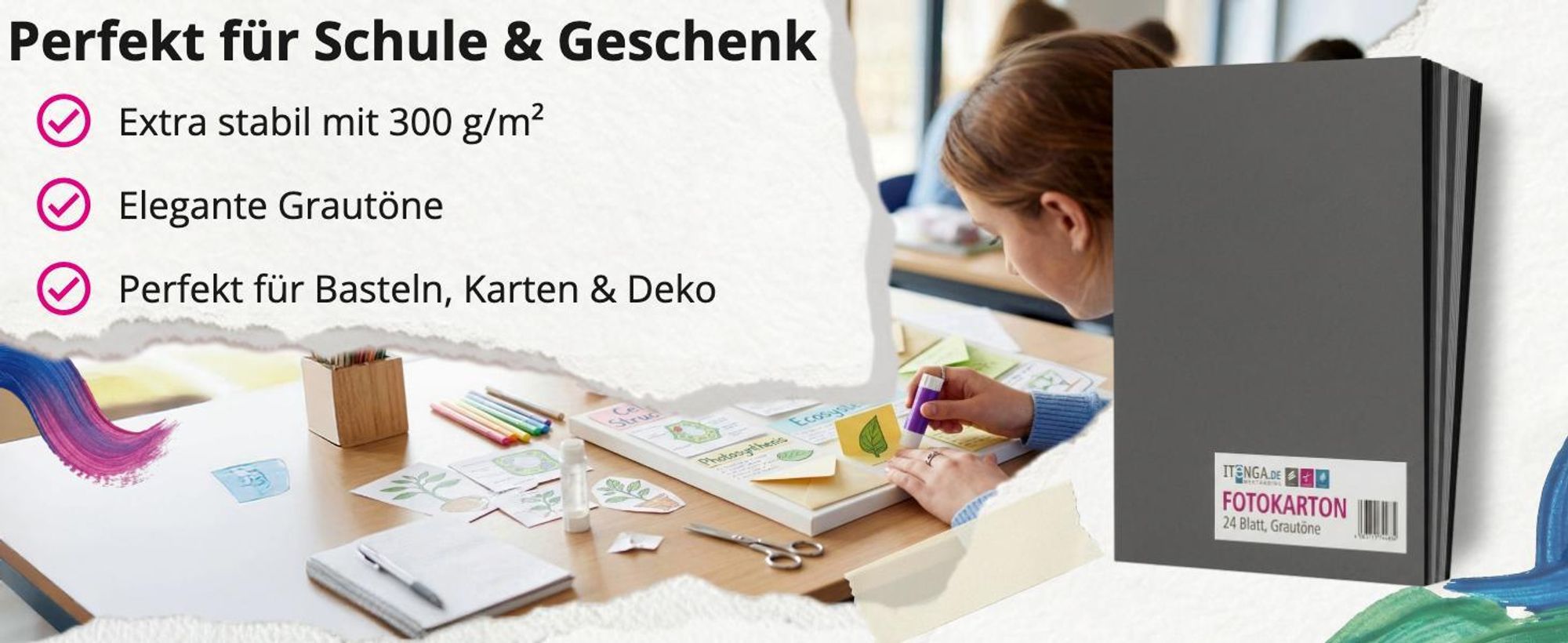 itenga Fotokarton - A4 300 g/qm 24 Blatt - Grautöne - 4 Farben je 6 Blatt