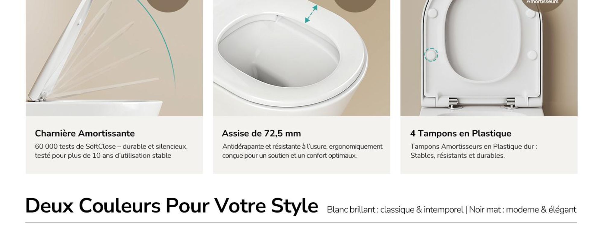 EMKE Toilettes suspendues Céramique Contre-chasse double trou Économie d'eau Montage mural Toilettes avec chasse d'eau directe Couvercle Soft-Close silencieux Blanc brillant