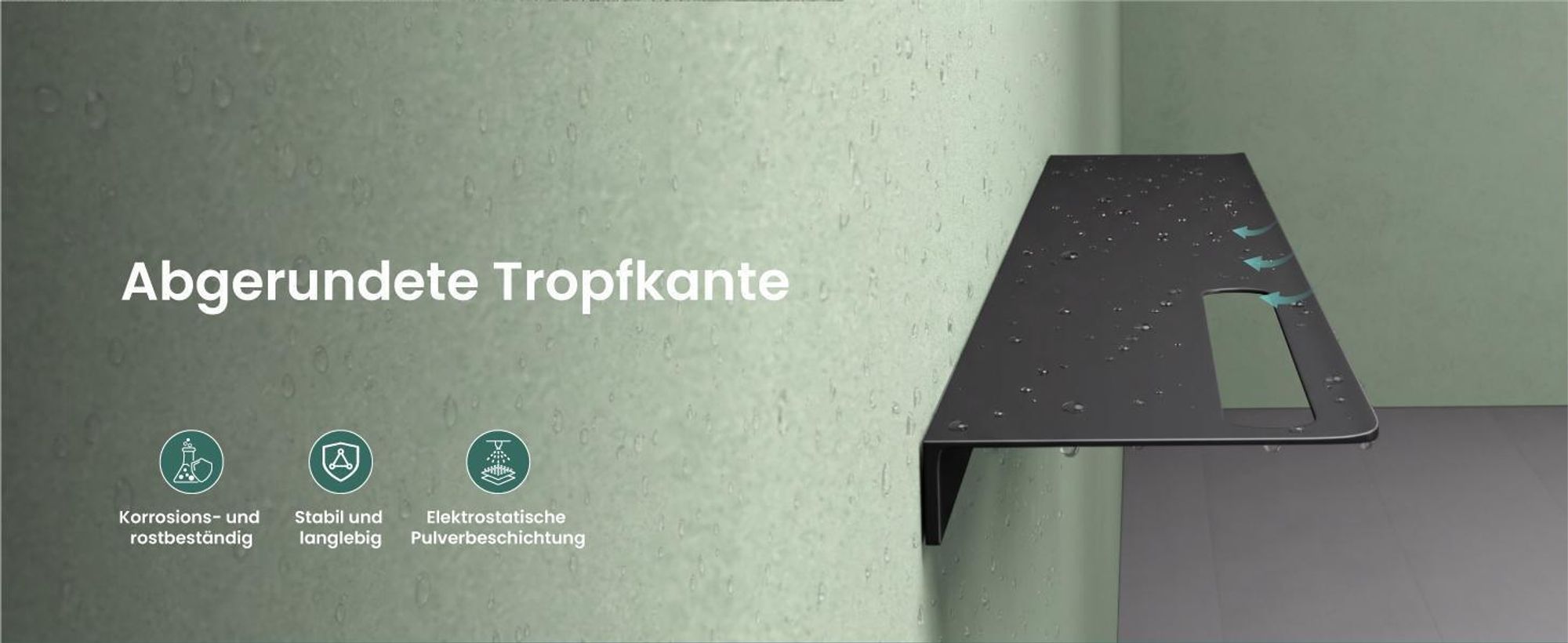 Mai & Mai Duschablage zum Bohren oder Kleben Duschregal Badablage aus Aluminium 60cm Badezimmerablage zur Wandmontage Organizer Matt schwarz Reglo-06