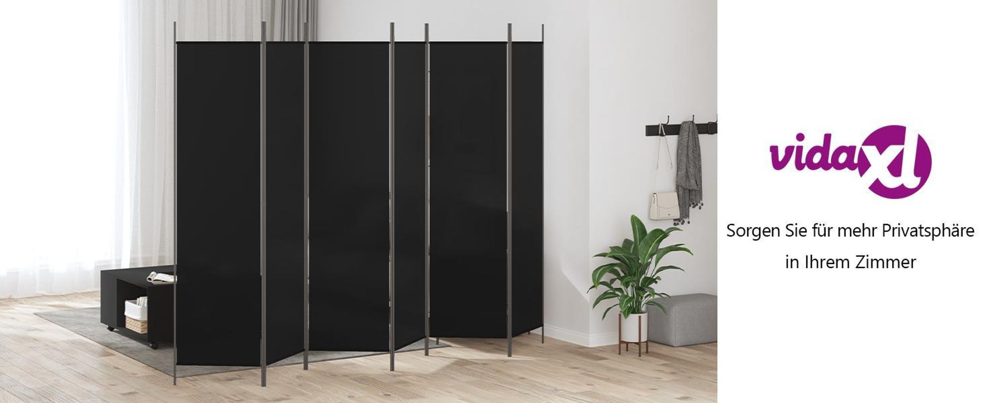 vidaXL 6-tlg. Paravent Schwarz 300x200 cm Stoff