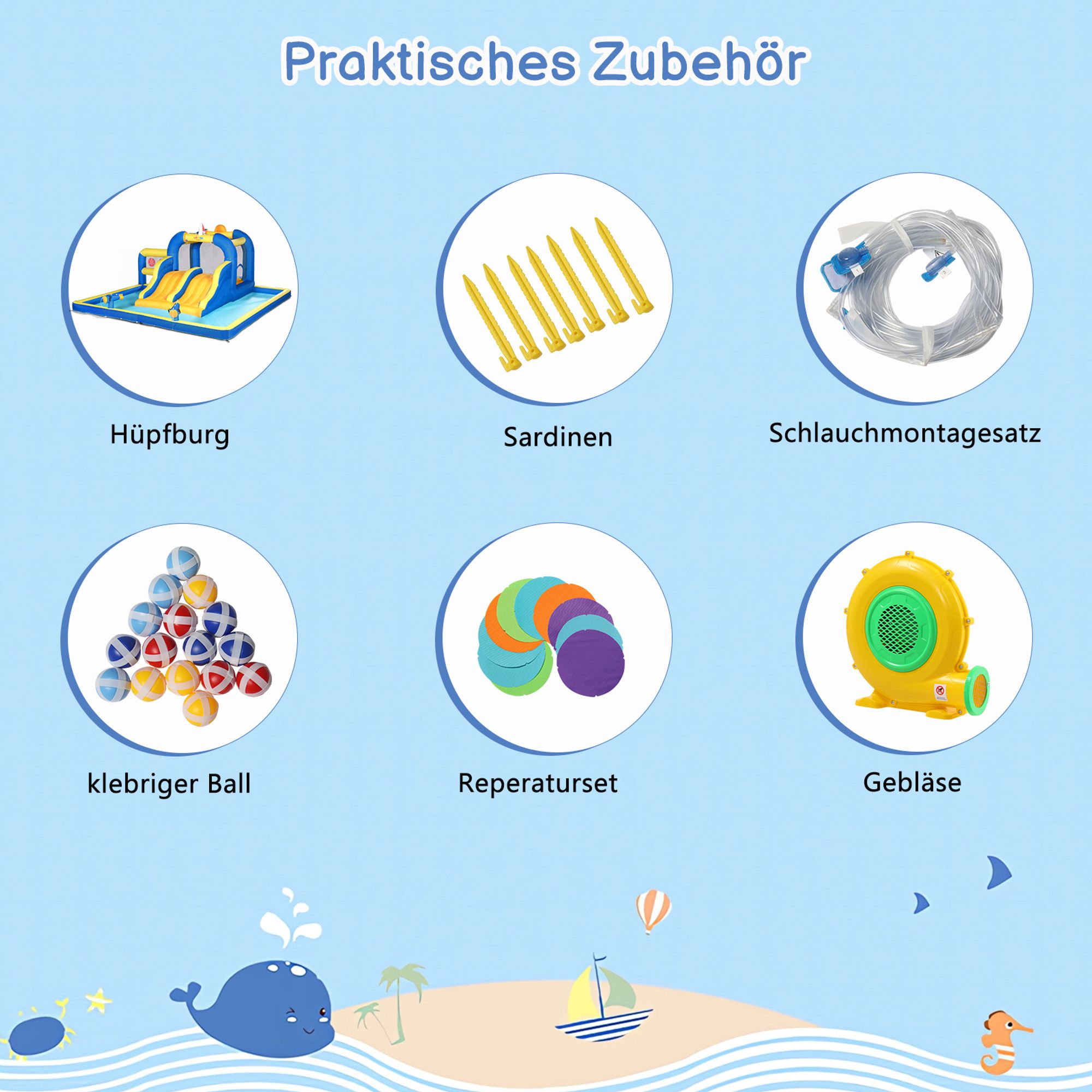 FCH Aufblasbare Hüpfburg mit Gebläse,Wasserrutsche aufblasbar Spielpool Wasserspielcenter Wasserpark, 470 x 472 x 225 cm