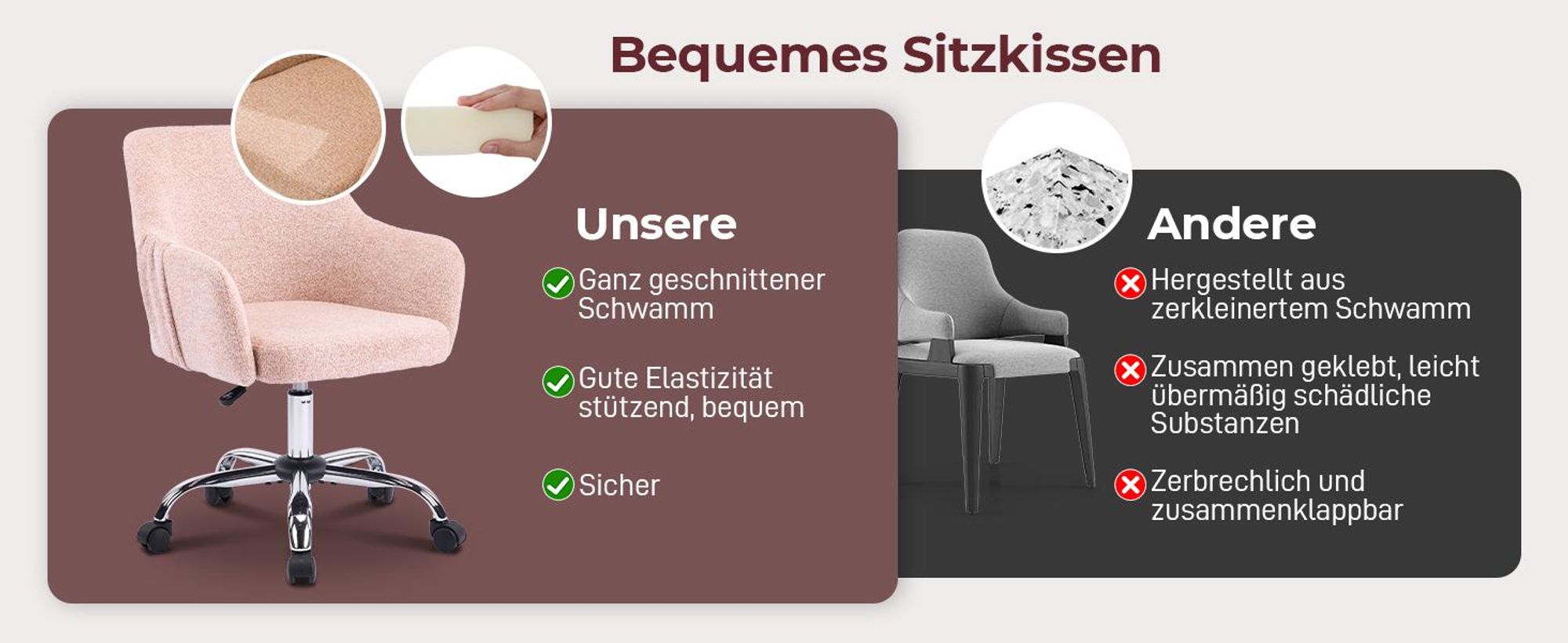 Schreibtischstuhl mit Armlehnen, Drehstuhl mit Rollen, Bürodrehstuhl, Polsterstuhl,Orange