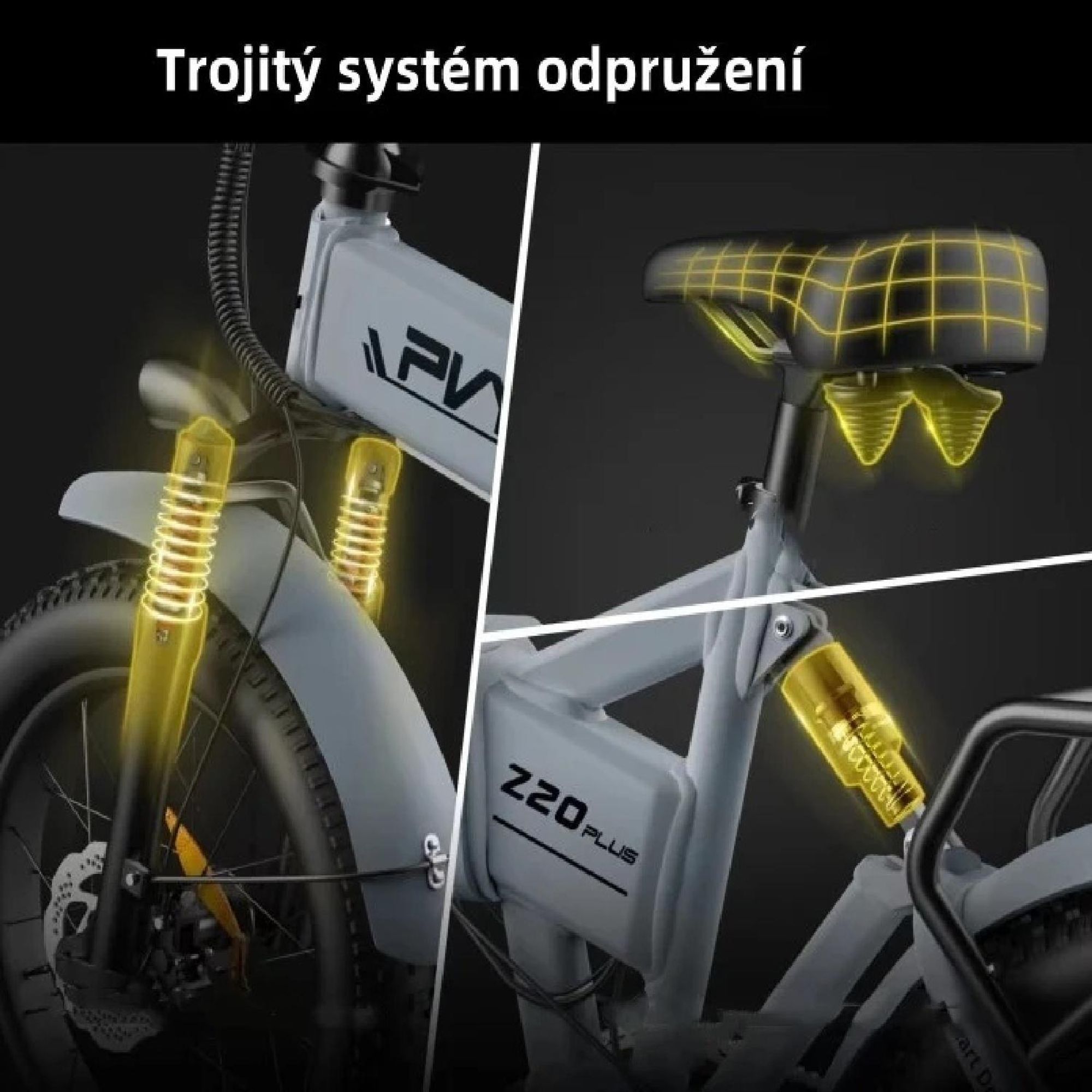 Elektrokolo PVY Z20 Plus 1000 - 250W motor 48V16.5AH baterie 120KM dojezd hydraulické kotoučové brzdy - šedá