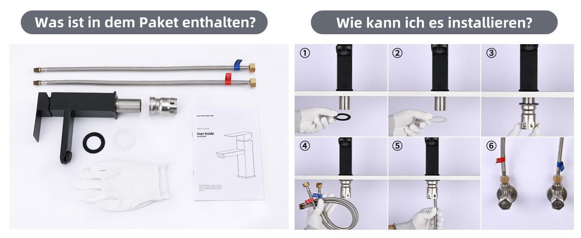 Homelody Badarmatur mit Pop-Up Ablaufventil, Wasserhahn Bad Schwarz Edelstahl,Waschtischarmatur mit Ablaufgarnitur 1 1/4 Zoll Messing Ventil Ablauf