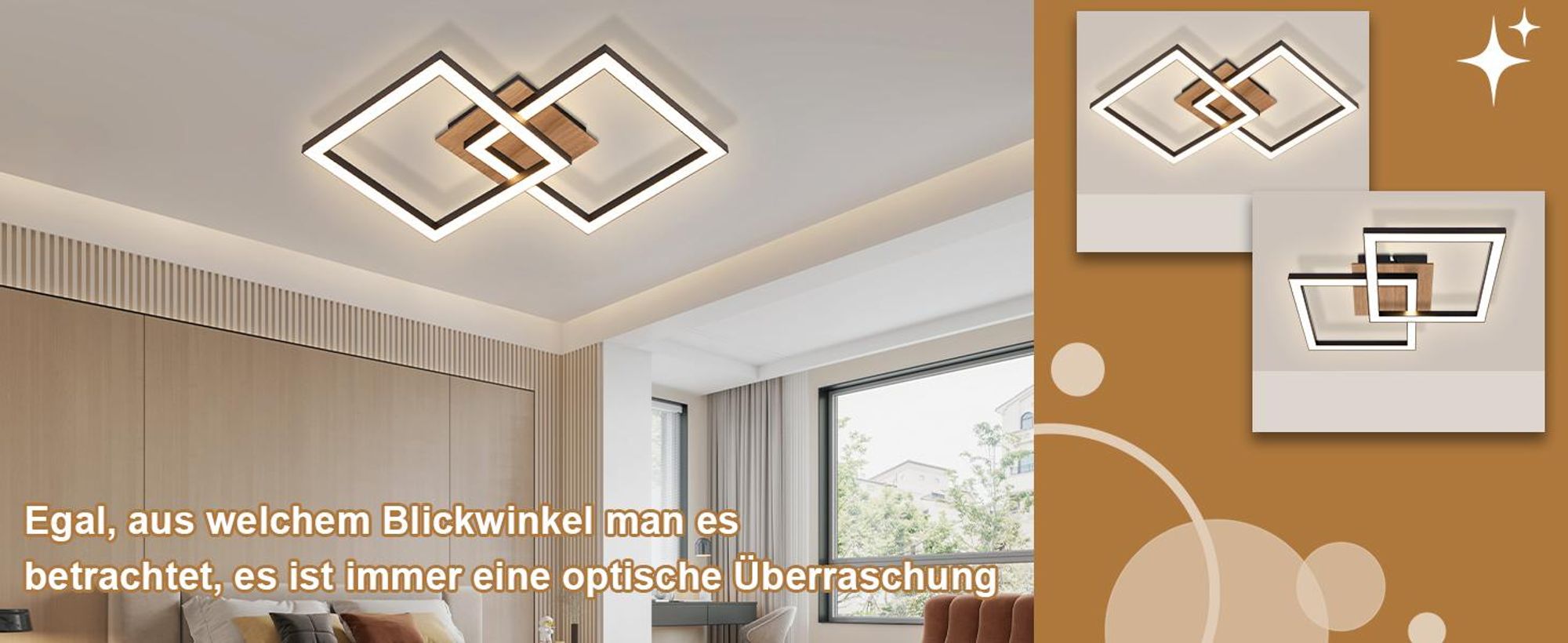 ZMH LED Deckenleuchte Deckenlampe  Holz 3000K Warmweiß Modern Design 24W  Klein Eckig Flurlampe Wohnzimmerlampe für Küche Schlafzimmer Esszimmer