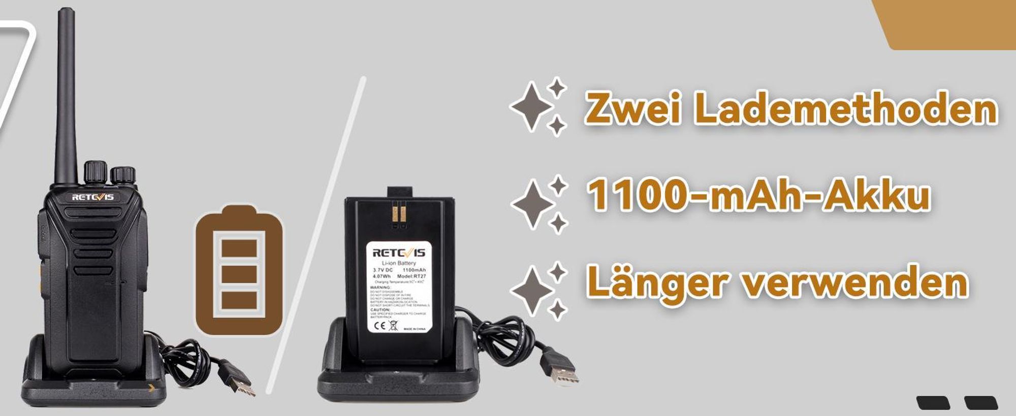 Retevis RT27 Walkie Talkie, 16 Kanäle PMR Funkgeräte Set, CTCSS/DCS VOX Notanruf, Funkgeräte Wiederaufladbar mit USB Ladeschale, Funkgeräte für Schule, Familienaktivitäten