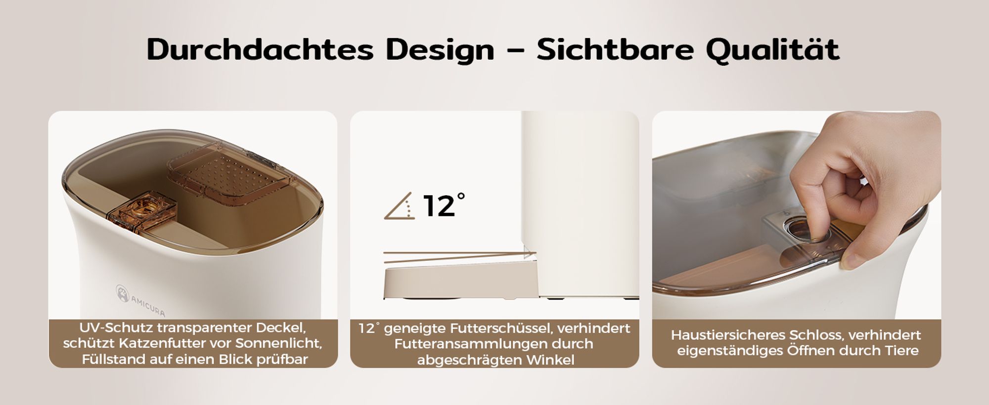 Amicura F1 Pro Futterautomat 3-Fach Frischeschutz, Anti-Blockade-System, 2.4G/5G Dual-WiFi, 4.5L Automatischer Futterspender