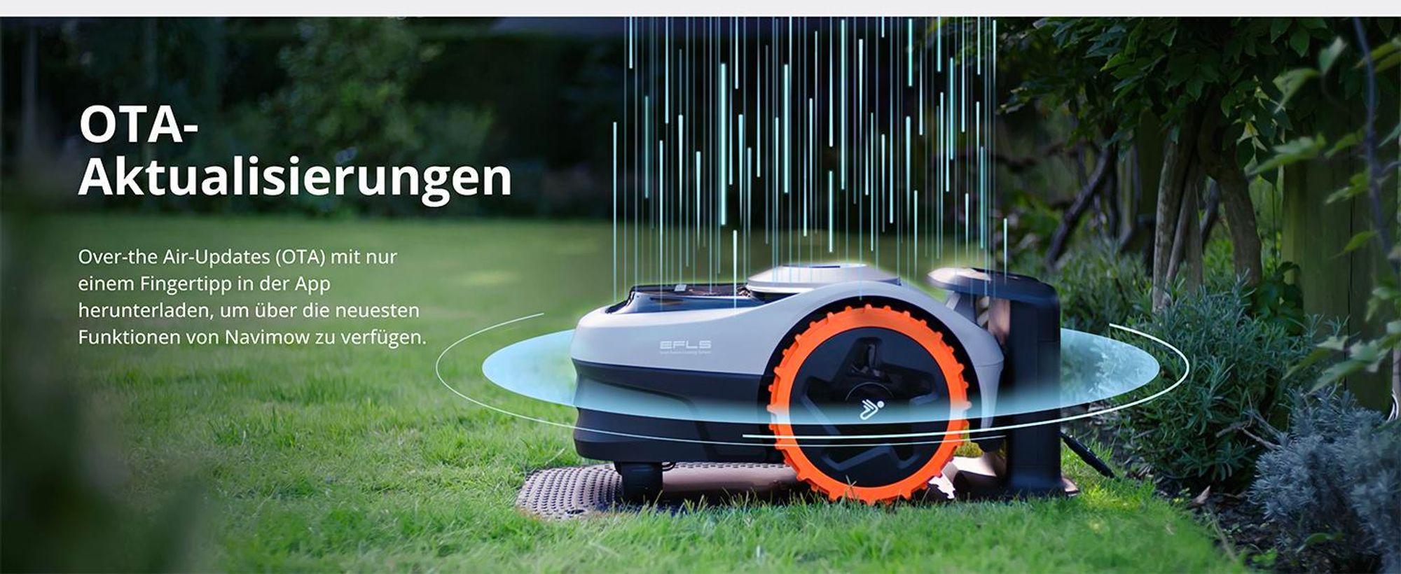 Navimow i105E+Garage S, Mähroboter ohne Begrenzungskabel, Empf. 500 m², Max. 600 m², RTK+Vision Rasenmäher Roboter , Igelschutz Rasenroboter