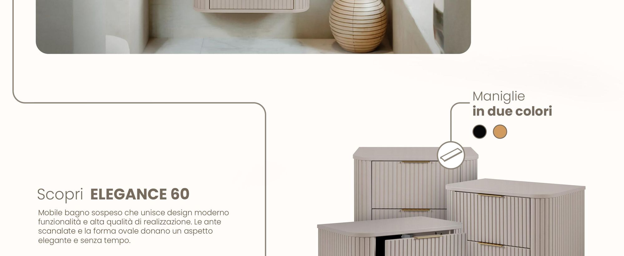 Mobile da bagno 60 CM Beige Mat MDF 2 cassetti