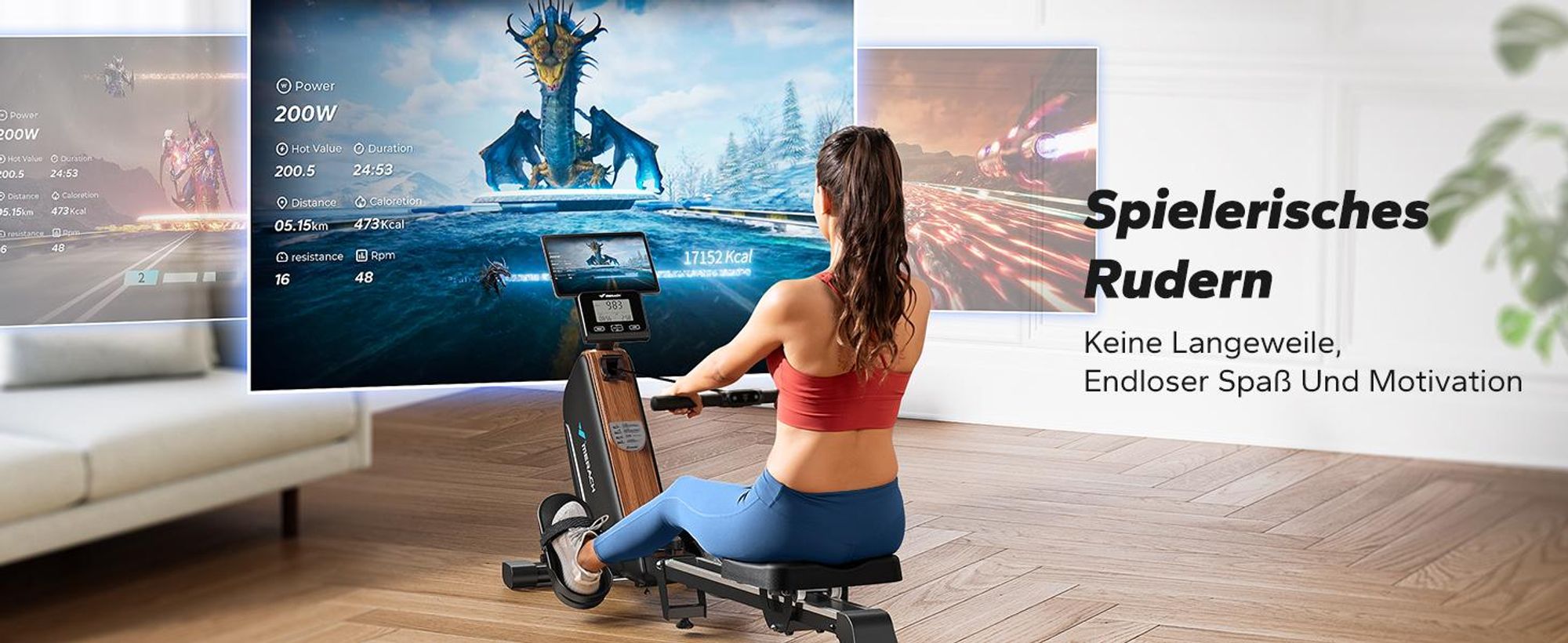 MERACH magnetisches Rudergerät – leise, 16 Stufen, LCD-Display & Bluetooth-App, verstellbare Tablet-Halterung, 160 kg, vertikal klappbar