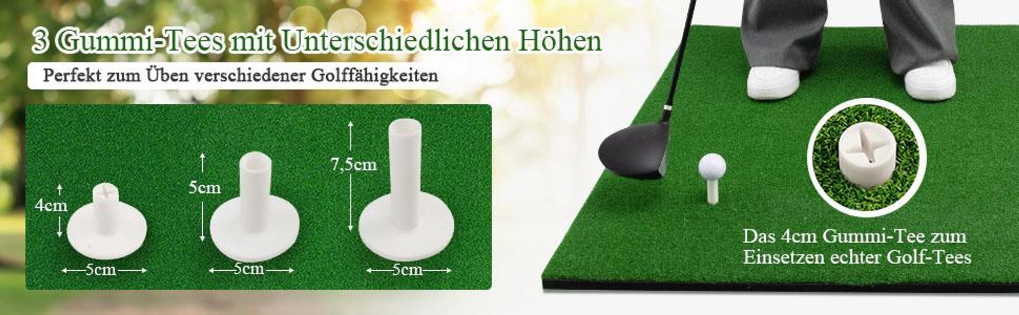 COSTWAY 150 x 100cm 16mm Golf Abschlagmatte, Golf Übungsmatte inkl. 3 Gummi-Tees, Kunstrasen GOLF Schlagmatte, Putting-Matte, Abschlagmatte