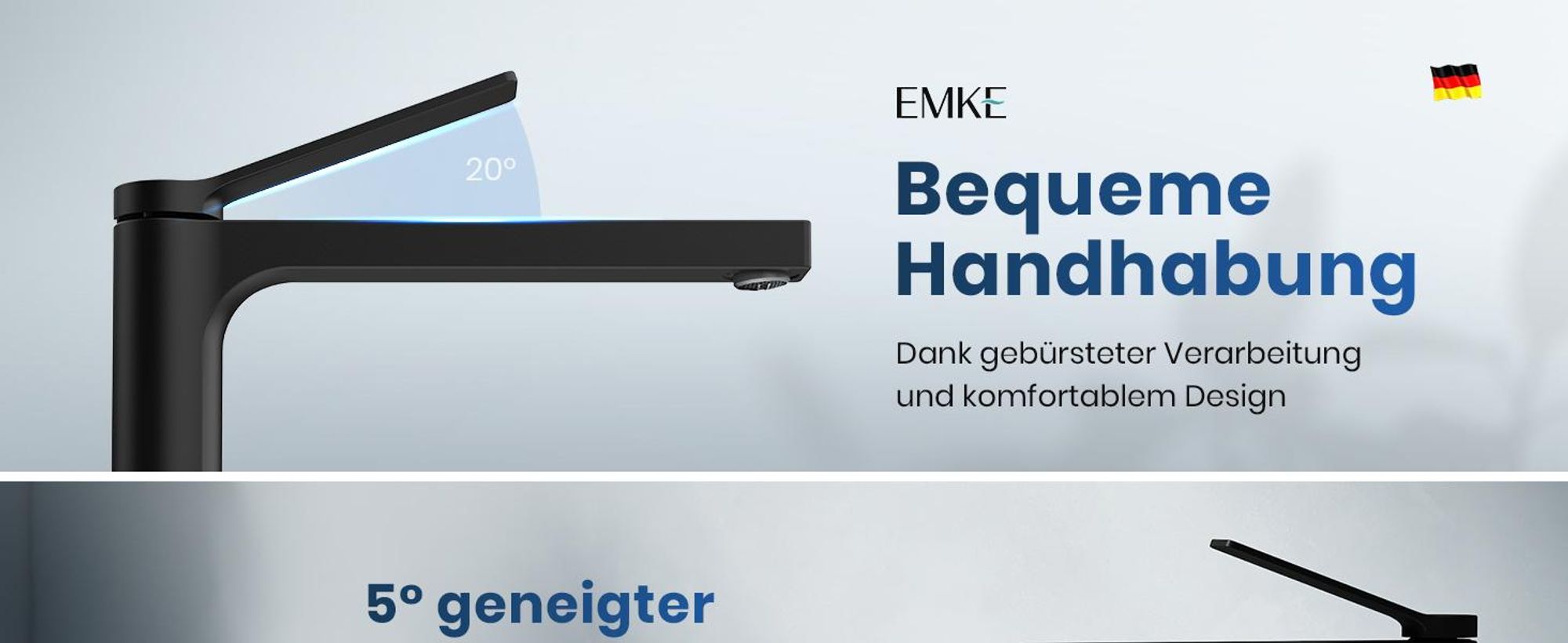 EMKE Wasserhahn Bad Mattes Schwarz 335x233x46mm, Messing, Keramikkartusche, Badarmatur, Mischbatterie Waschbecken-Armatur, Waschtischarmatur
