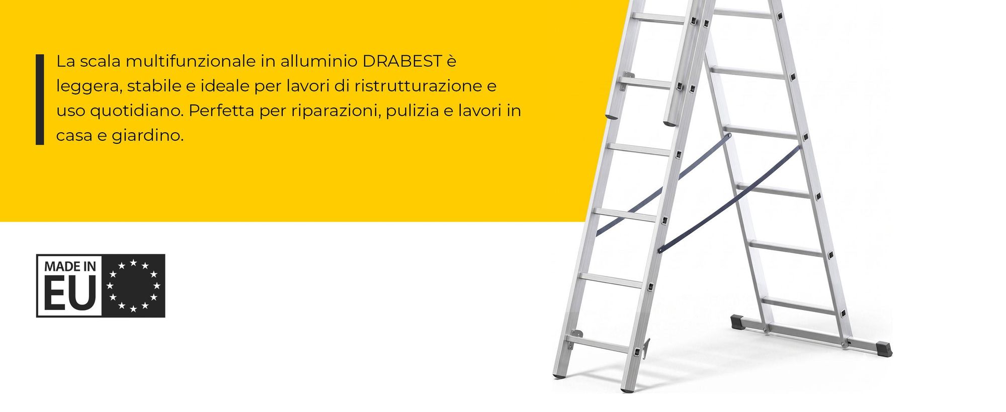 Drabest | Scala Alluminio - 3 Éléments - 3x8 - 150 kg - Antiscivolo - Idéale pour Travaux Domestiques