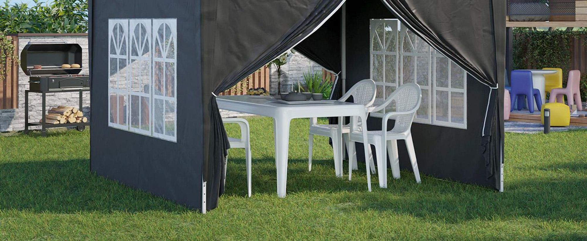 Outsunny Pavillon ca.3x3m, wasserabweisend Stabil Winterfest Pop-up Faltpavillon, UV Schutz 50+, Faltbar Partyzelt Gartenzelt mit 4 Seitenteilen Tasche Gartenpavillon für Camping Garten, Schwarz