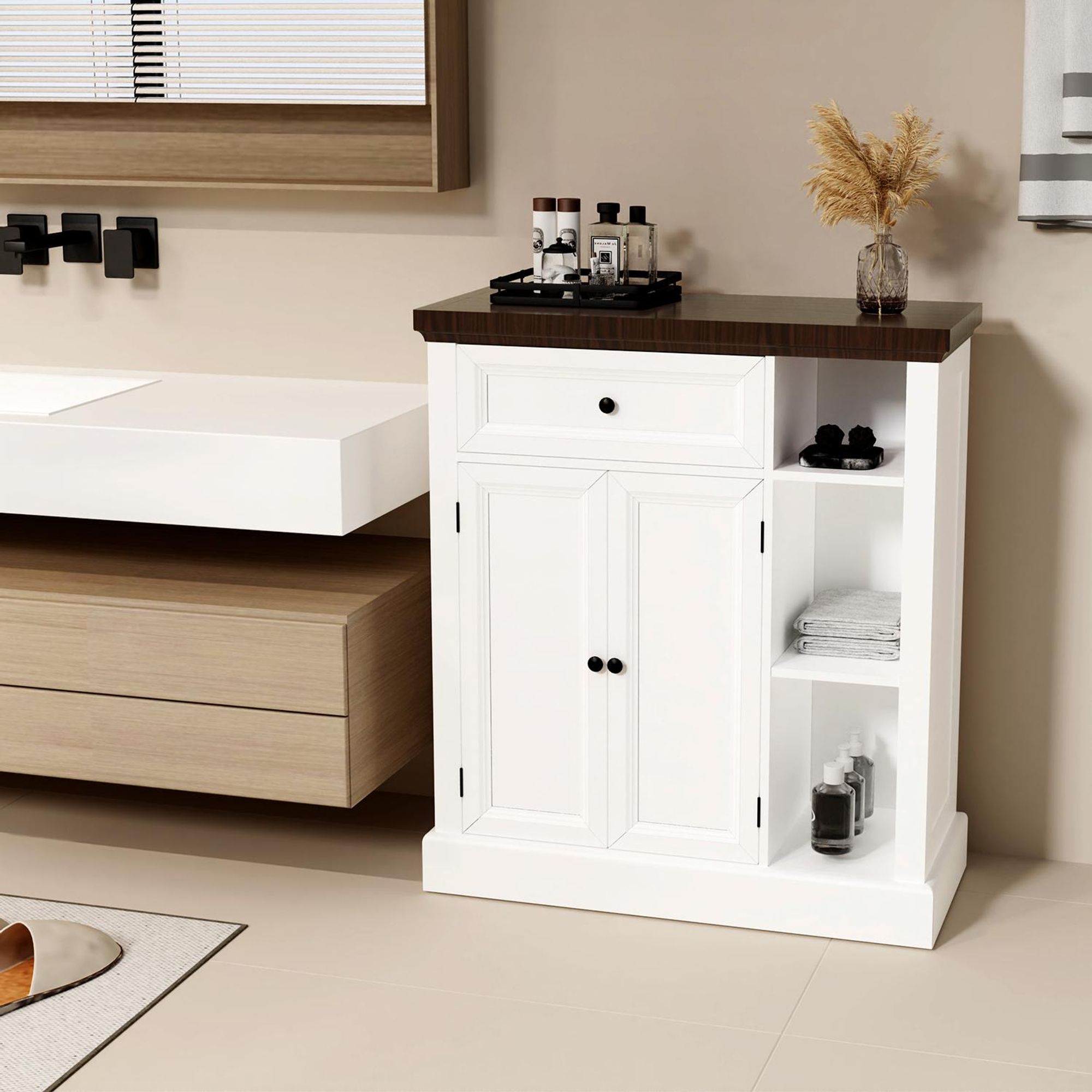 OYAJIA Badkommode Badezimmerschrank mit Schublade & verstellbaren Einlegeböden Unterschrank Badschrank Badezimmermöbel, 75 x 30 x 80 cm