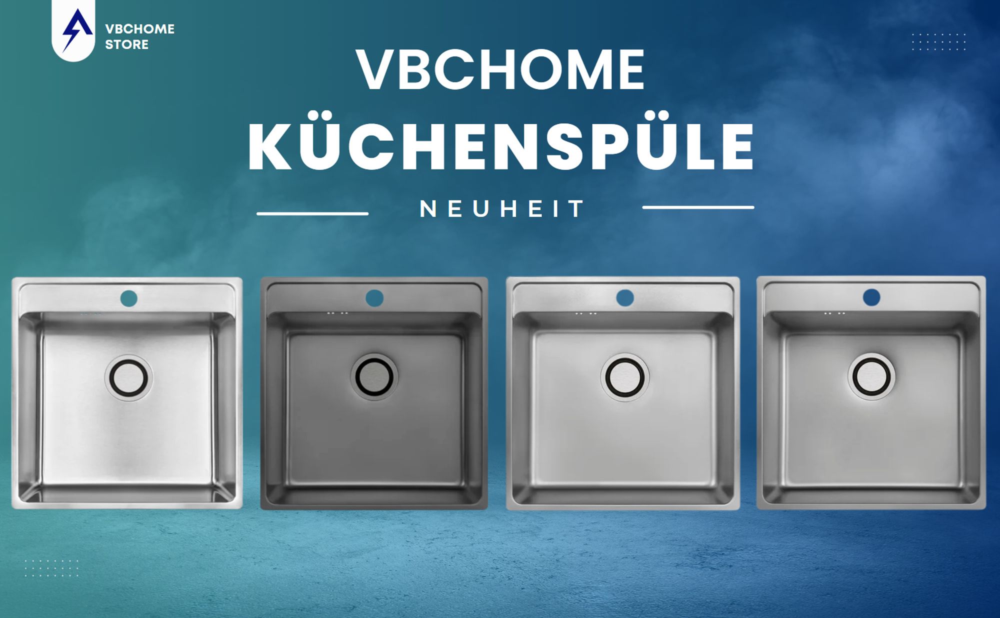 VBChome Edelstahl Einbauspüle 49x48x21 cm – Gebürsteter Inox-Stahl, Großes Becken mit Hahnloch, Küchenspüle inklusive Siphon, Robuste Edelstahlspüle