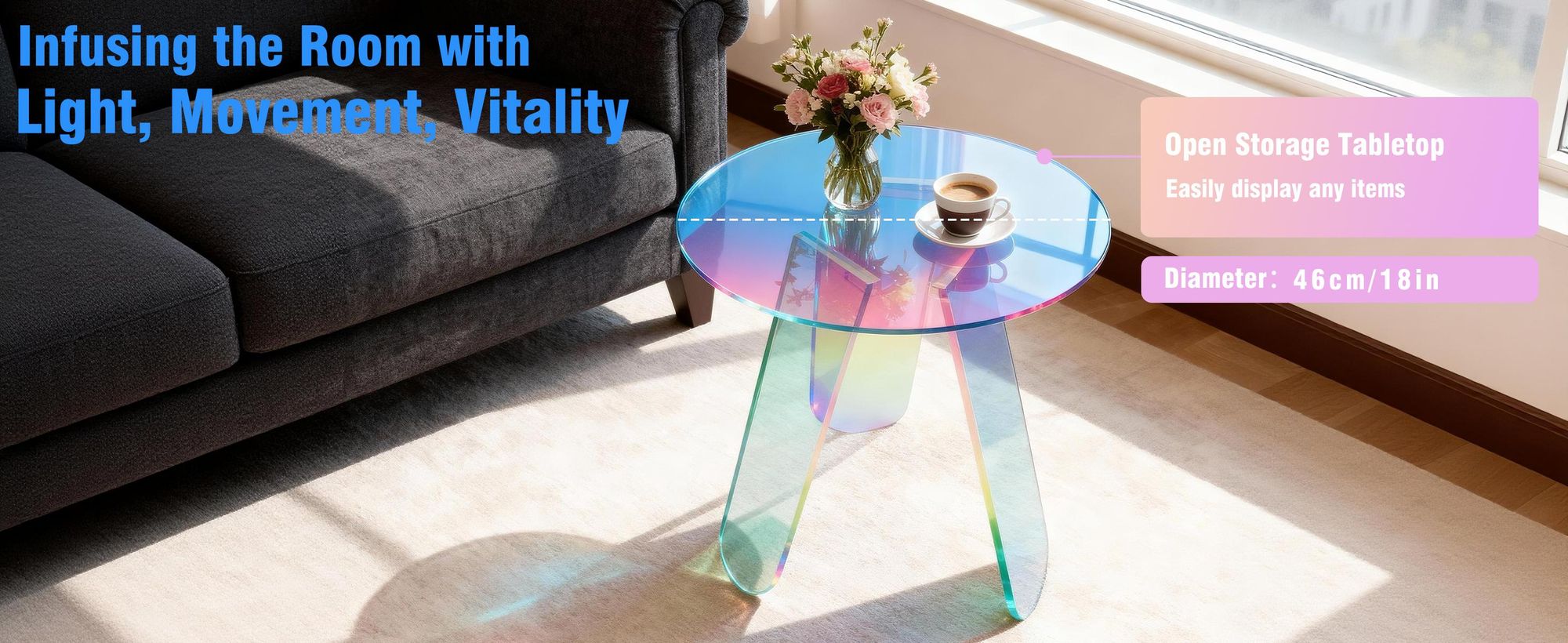 WISFOR Beistelltisch Acryl Couchtisch Wohnzimmertisch, Kaffeetisch mit PVC Matte, 46 x 44,5 cm