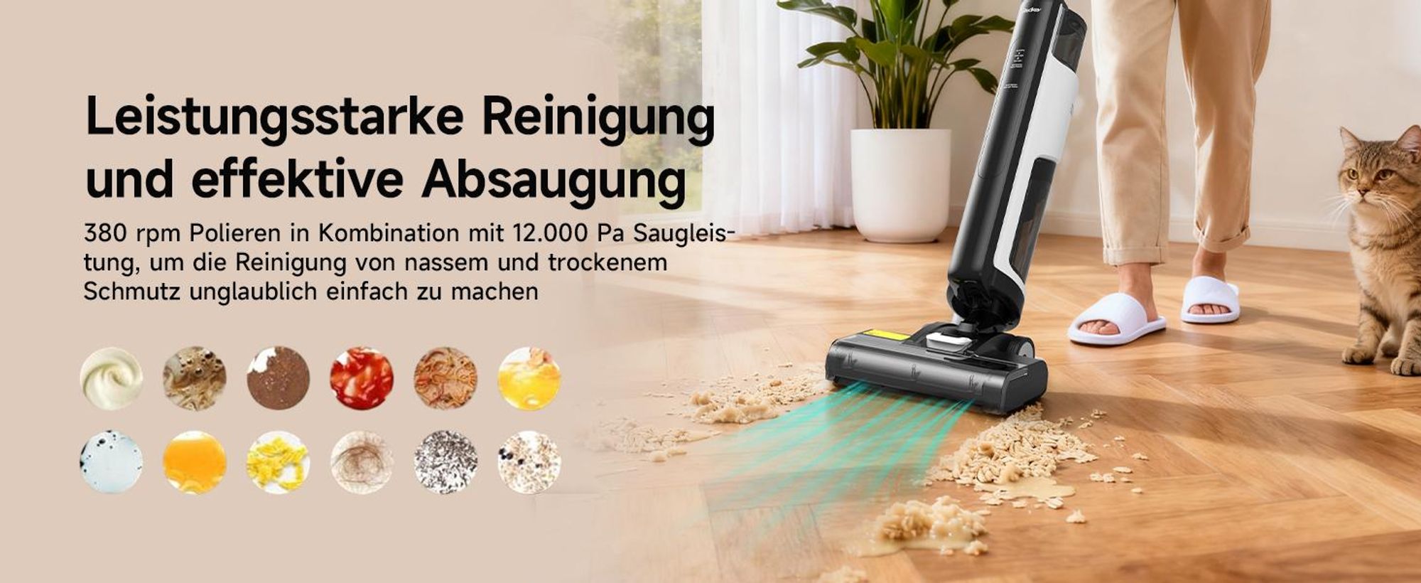 Redkey W12 SE,Nass Trockensauger 2 in 1,45 Minuten,600ml Wassertank,Automatische Reinigungsfunktion,Elektrolytische Desinfektion, Haarentwirrung