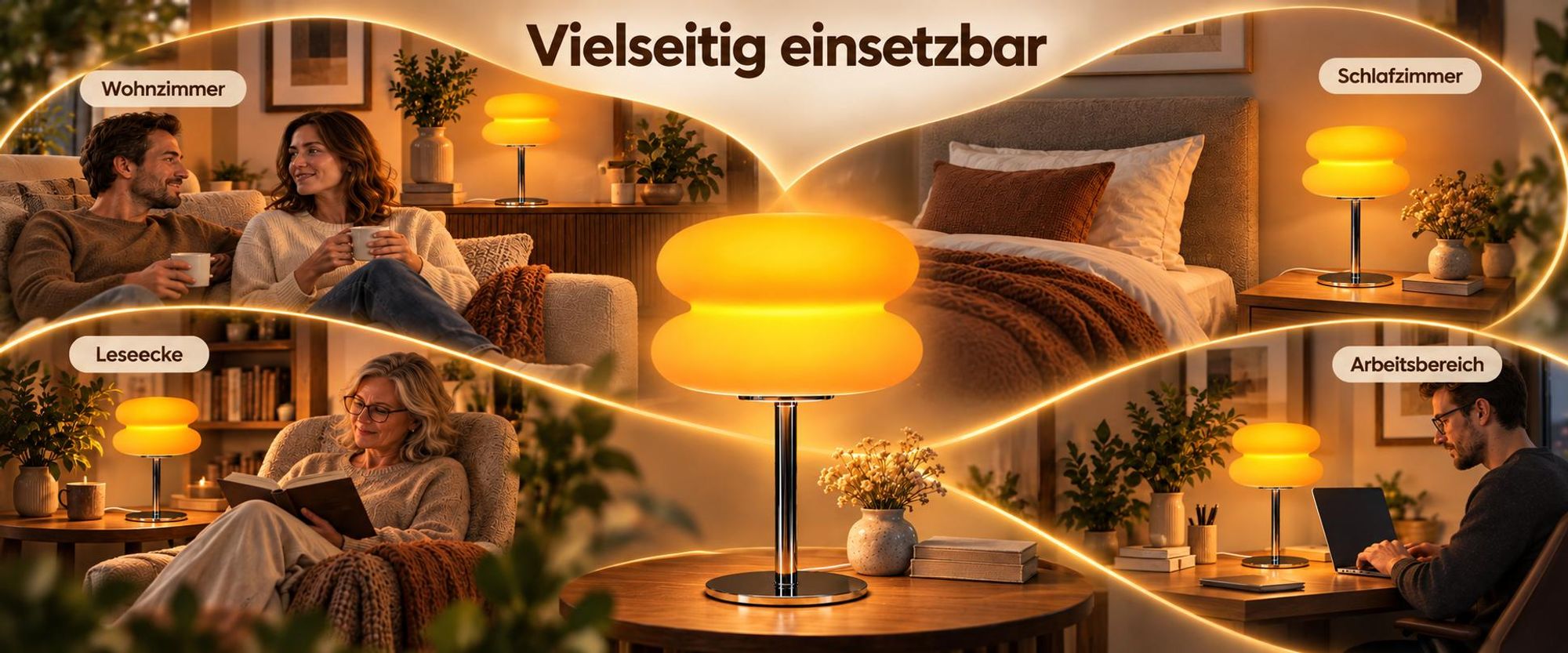 LED-Nachttischlampe im Retro-Design, dimmbare Tischleuchte mit 3 Lichtfarben und Kabelschalter, USB-betrieben, 5 W, Dekotischlampe, Orange