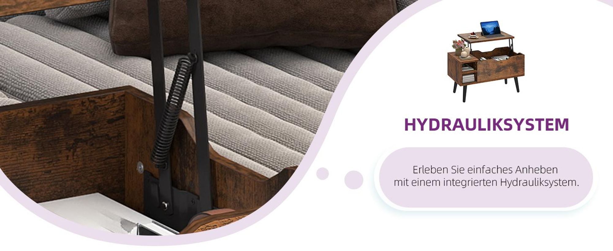 YITAHOME Couchtisch Beistelltisch Wohnzimmertisch, höhenverstellbar, mit Stauraum, 80x40x61,5 cm, Braun