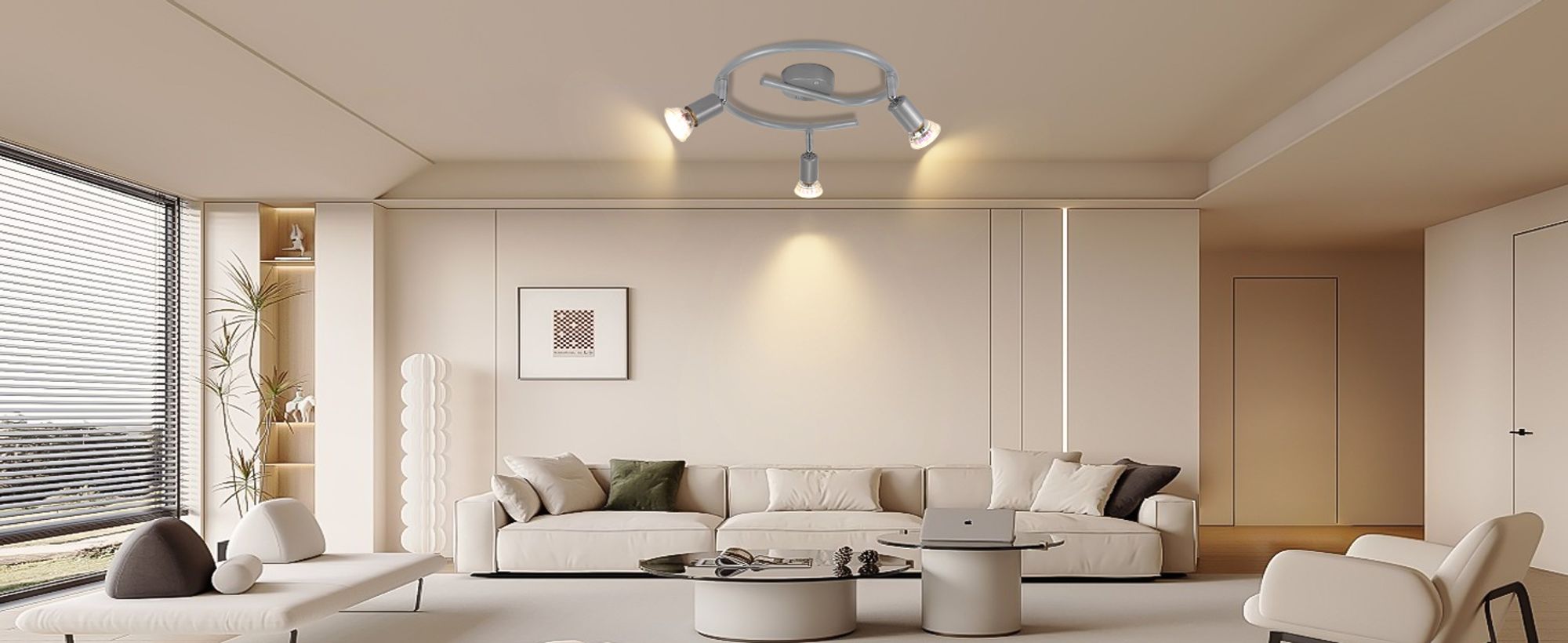 ZMH LED Deckenstrahler Schwenkbar GU10 Glänzendes Silber Deckenlampe Deckenspots 3 Flammig Deckenleuchten Industrial Wohnzimmer Schlafzimmer Küchen Leuchtmittel Enthalten