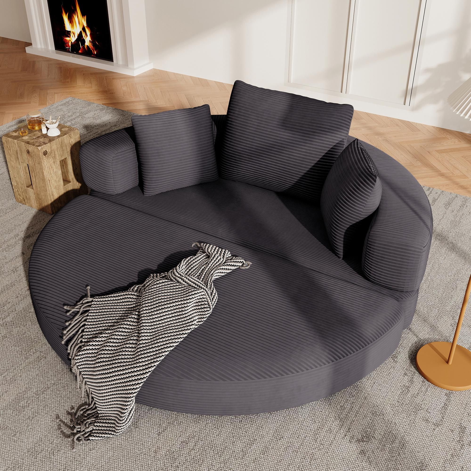 Merax Boneless Schlafsofa Polstersofa, modulares Klappsofabett mit Kissen, ovales Bodensofa aus Cordstoff, 2-in-1 Sofa Bett, Schwarz