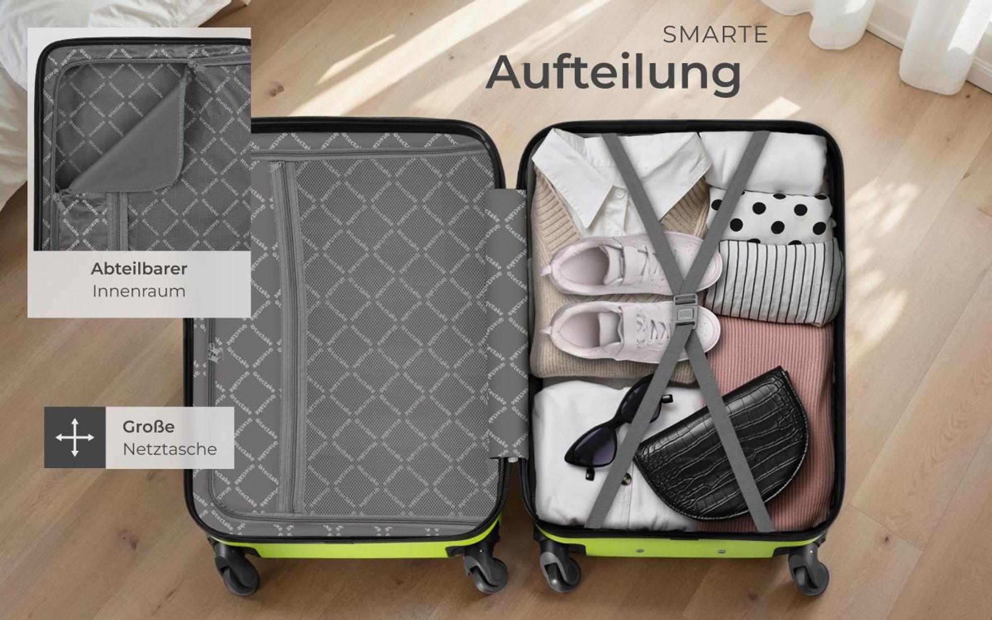tectake® Hartschalenkoffer-Set 4-teilig, aus robustem ABS-Kunststoff