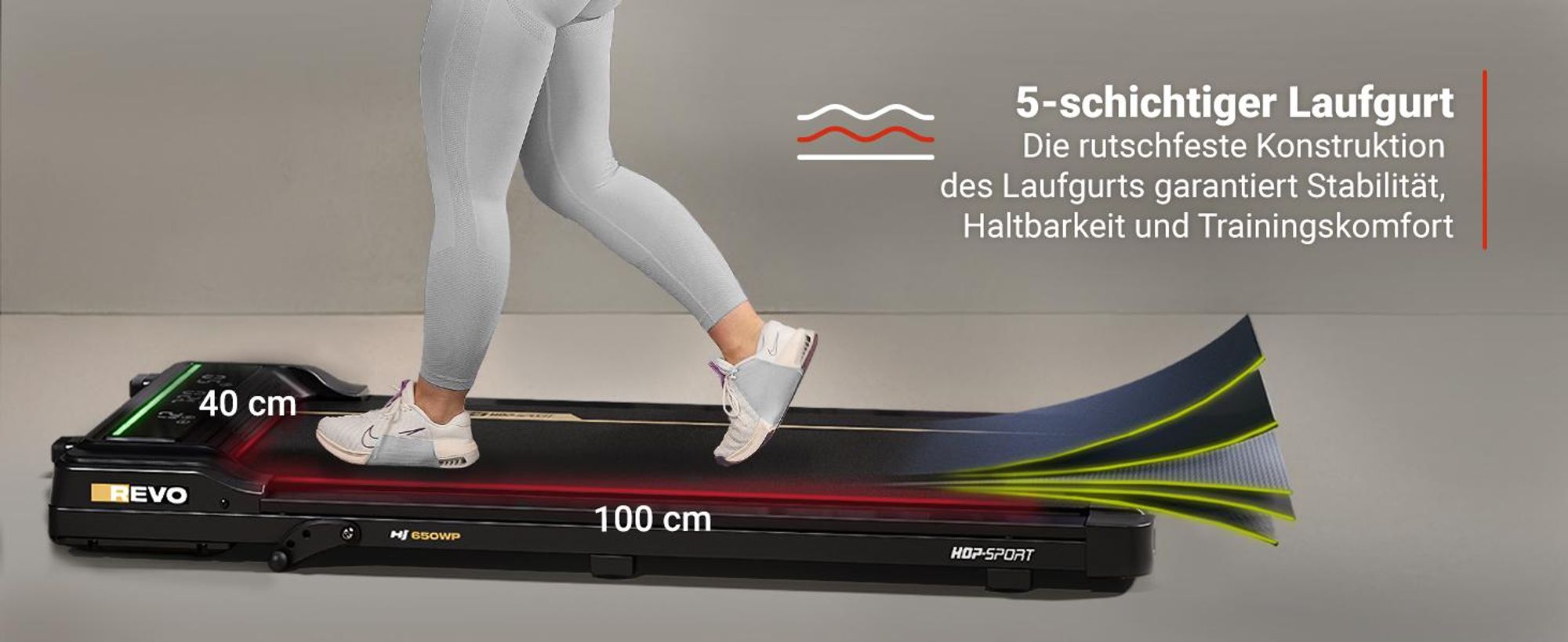 HOP SPORT® HS-650WP Elektrisches Laufband, Walking Pad für Zuhause und Büro, App, Bluetooth, Laufband Schreibtisch, Home-Office, 1-6km/h, LED-Display