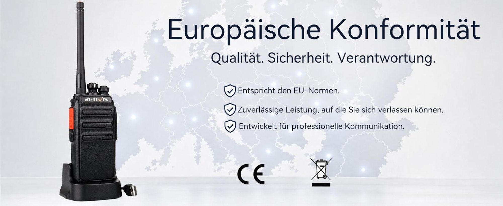 Retevis RT24 Funkgeräte Set, Walkie Talkie PMR 446 mit Headset und USB Ladeschale, 16 Kanäle VOX Squelch Wiederaufladbar, für Schule Logistik 20 Stück