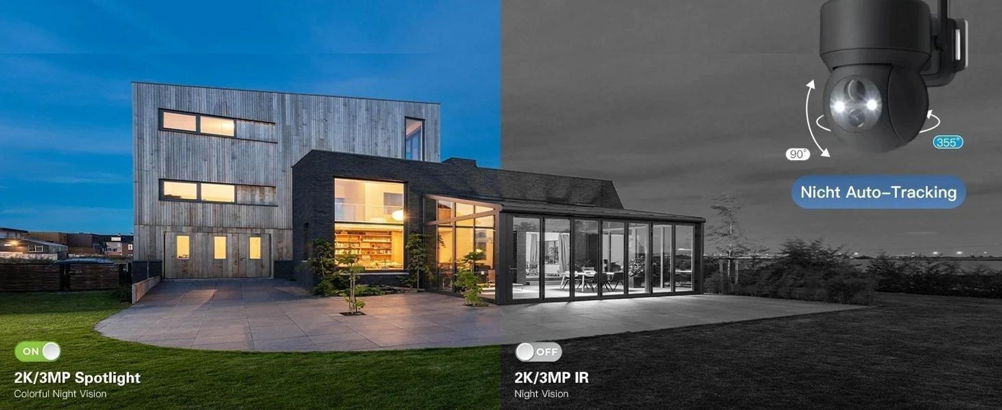 4G LTE Überwachungskamera Aussen Solar mit SIM Karte Ohne WLAN 2K PTZ Kabellos IP Kamera Outdoor Ohne WLAN PIR Erkennung Farb/IR Nachtsicht