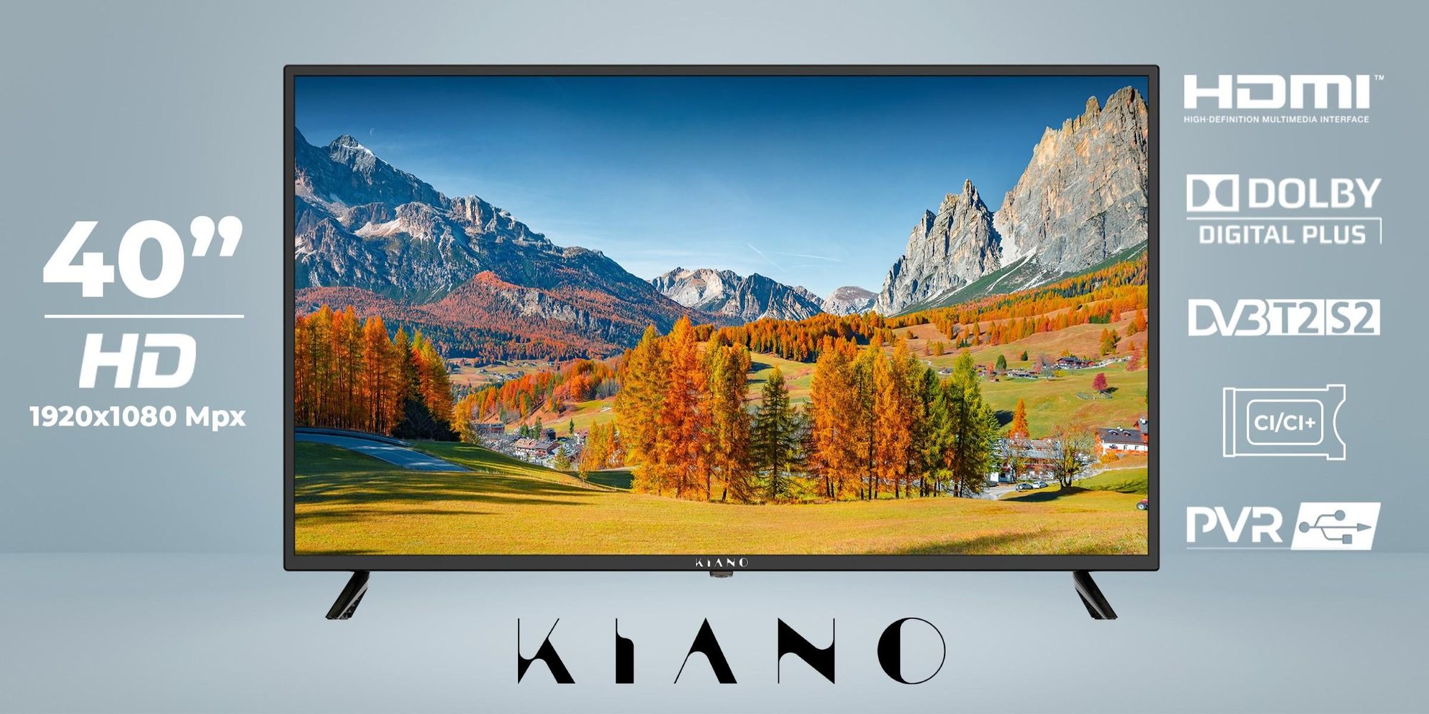 Kiano Fernseher 40 Zoll Slim - Full HD - LED TV - Dolby Digital Plus - DVB-T2/S2 - 100cm - PVR USB Aufnahme - 3x HDMI - CI+ - Hotelmodus - Schwarz