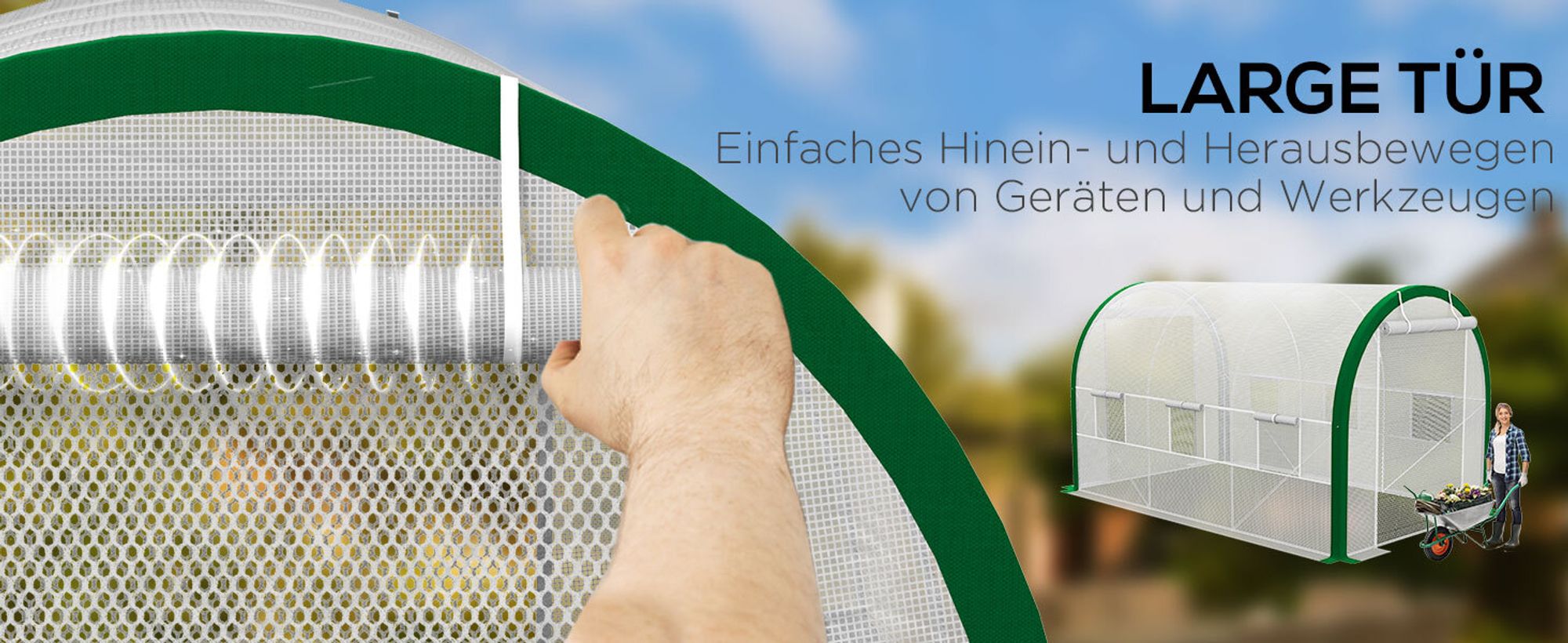 Outsunny Foliengewächshaus 3,58 x 2,1 x 2,1 m Tunnel Gewächshaus mit Rolltür