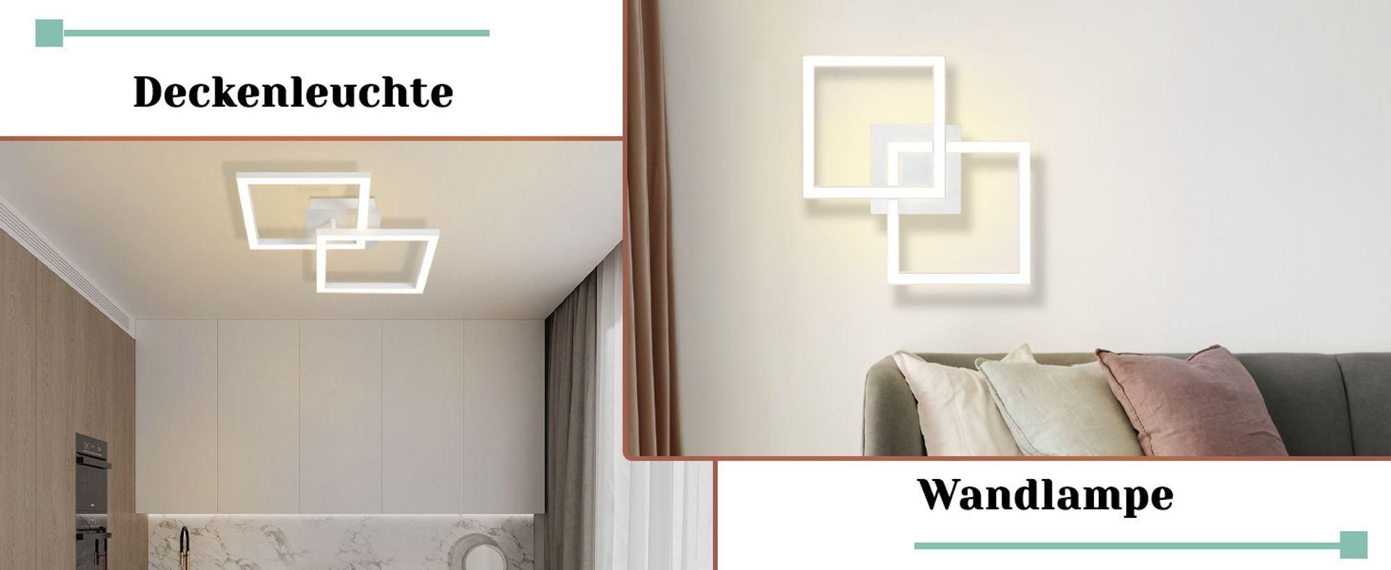 ZMH Deckenleuchten Led Deckenleuchte 24W deckenlampe Schlafzimmer Warmweiß Deckenbeleuchtung Drehbar Geometrisch für Küche Flur Büro Wohnzimmer Weiß